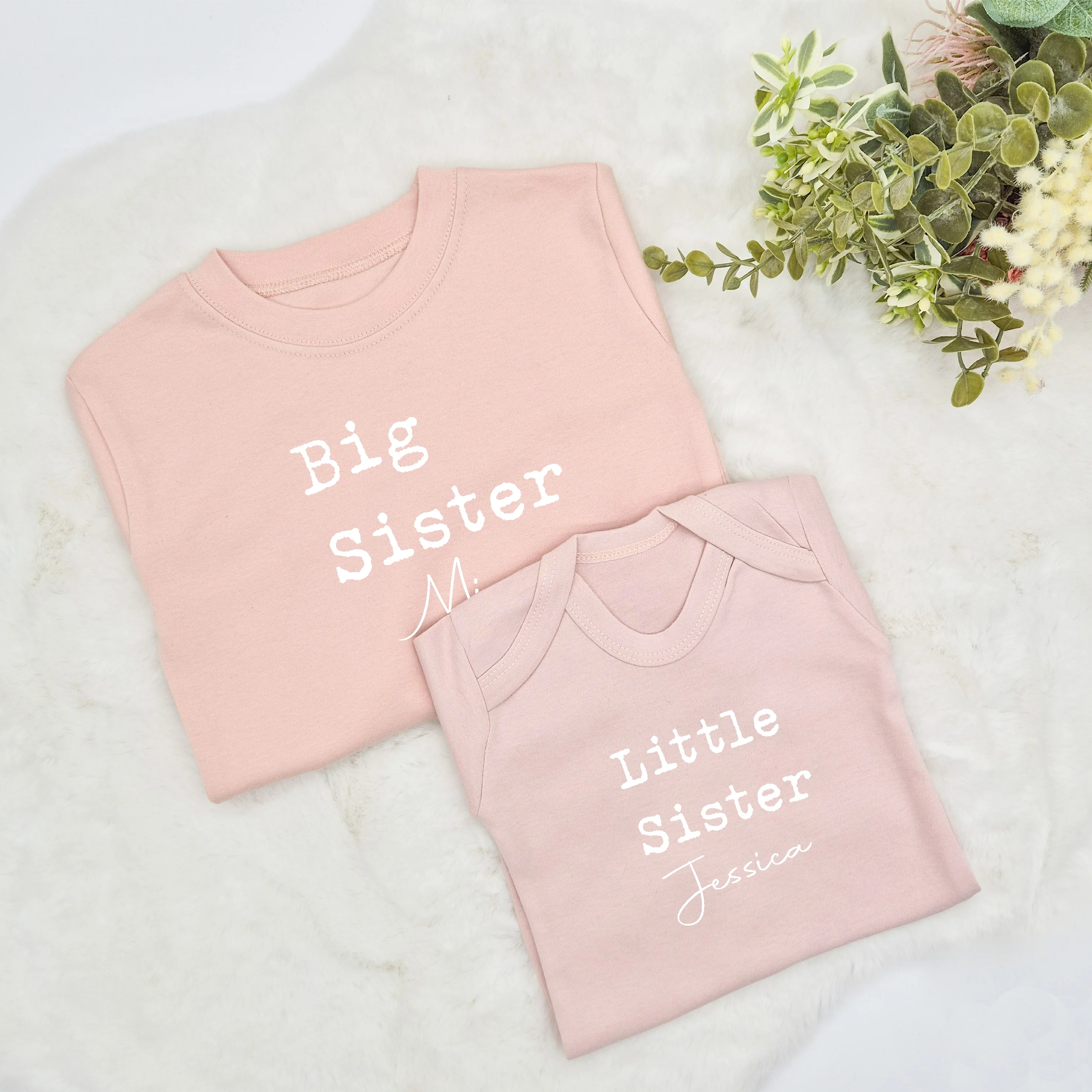 Personalised Sibling Matching Pink Babygrow/T-shirt