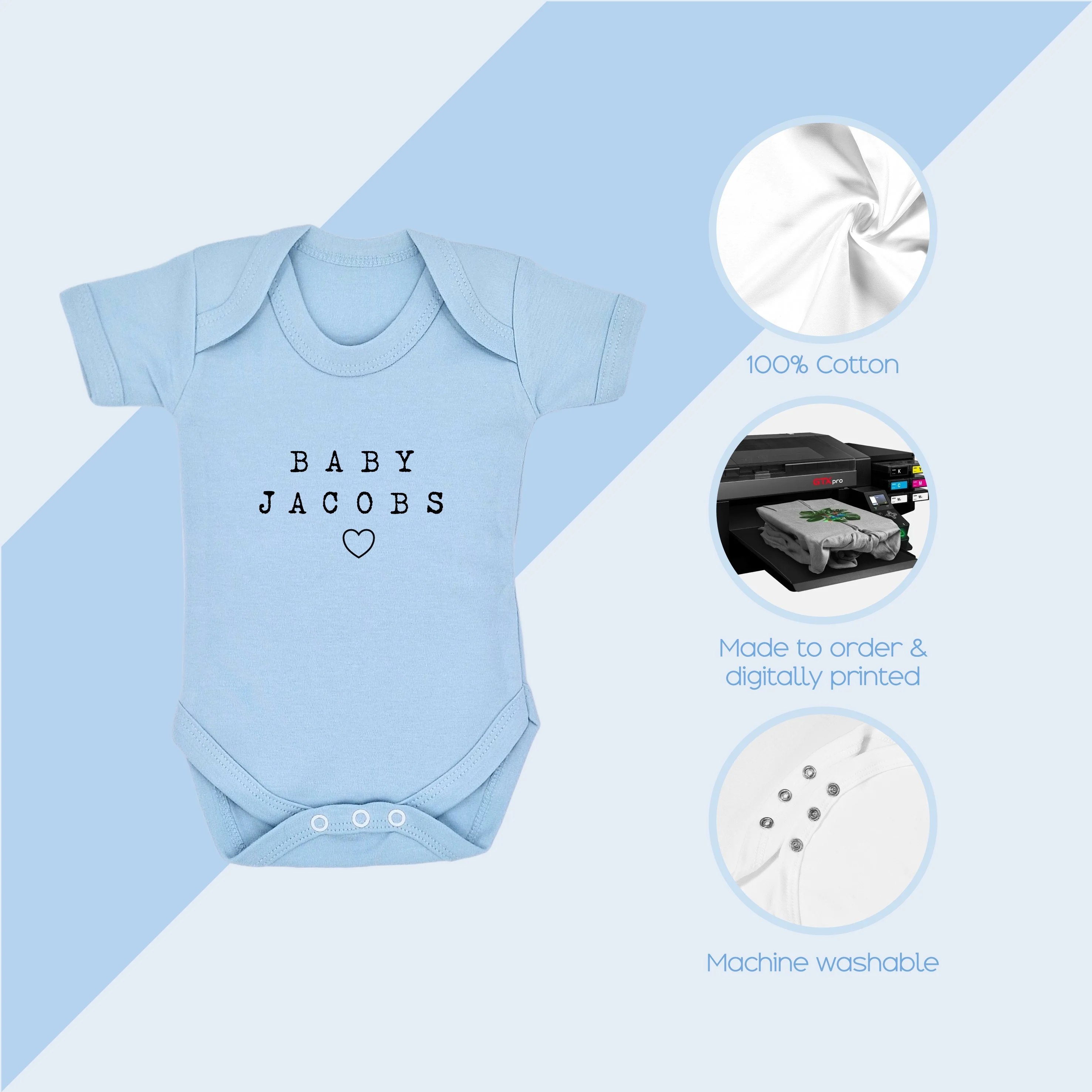 Personalised Simple Name Blue Babygrow/Vest - Image 3