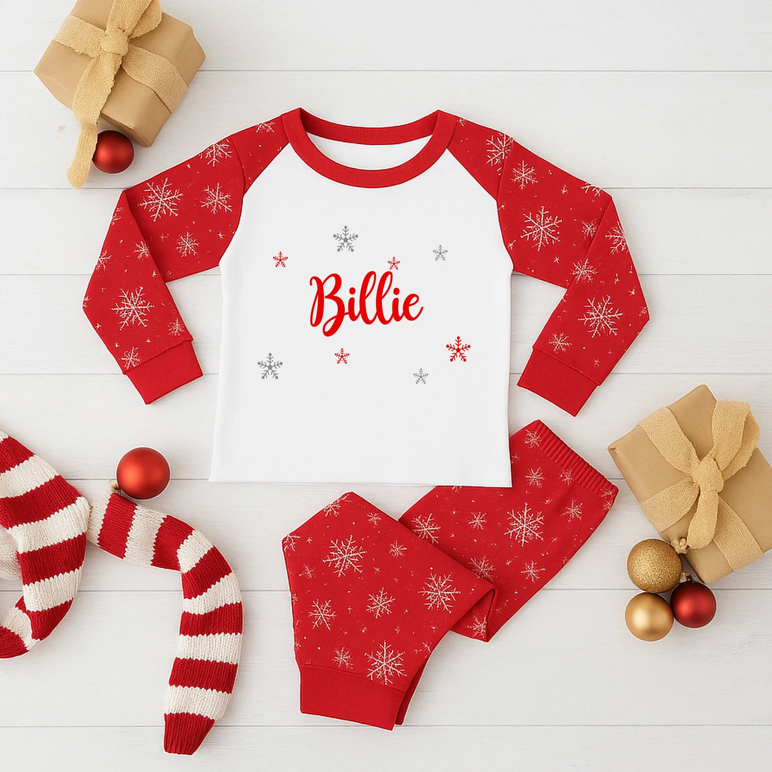 Personalised Snowflake Sibling Matching Christmas Babygrow/Pyjamas - Image 2