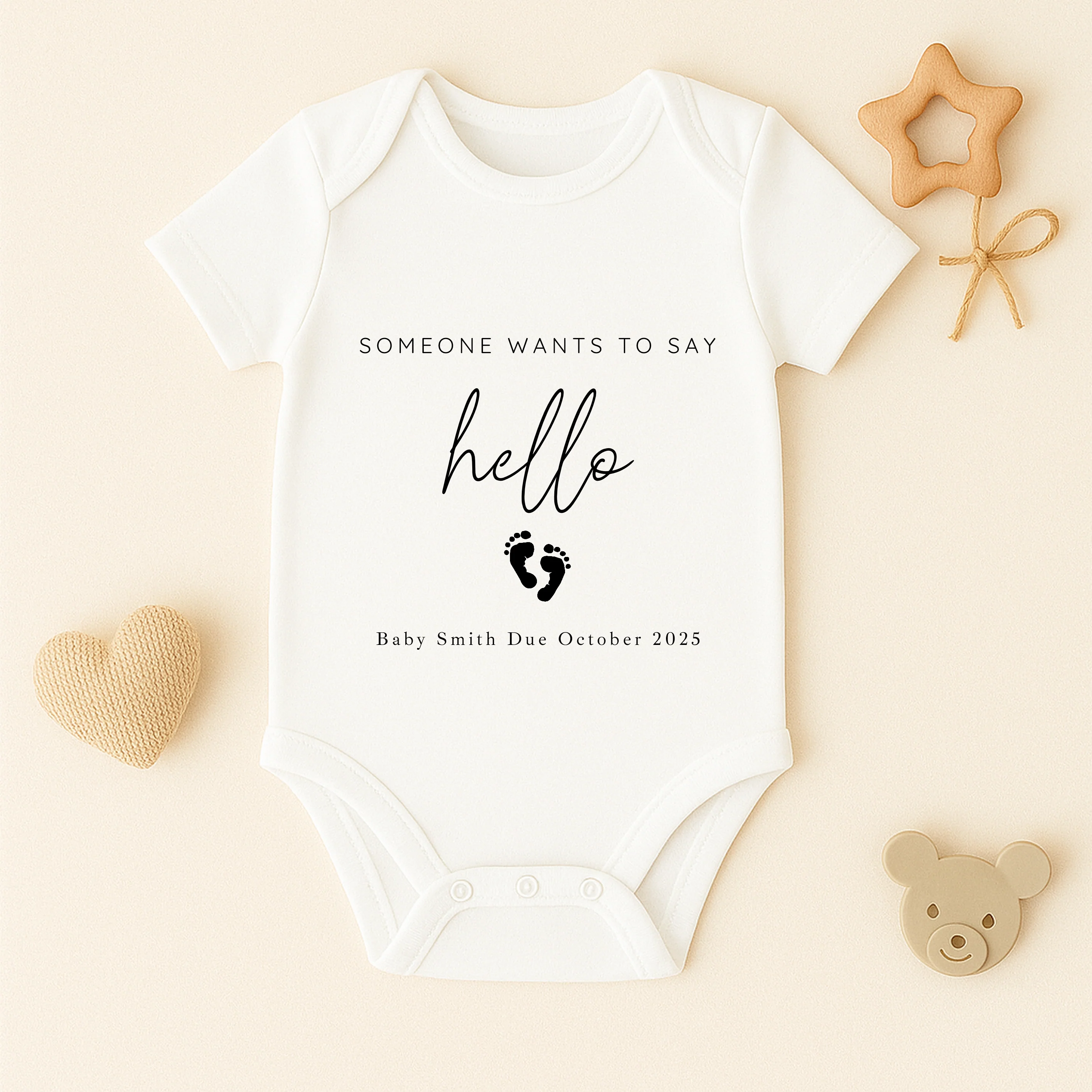Personalised Someone Wants to Say Hello Baby Announcement Vest