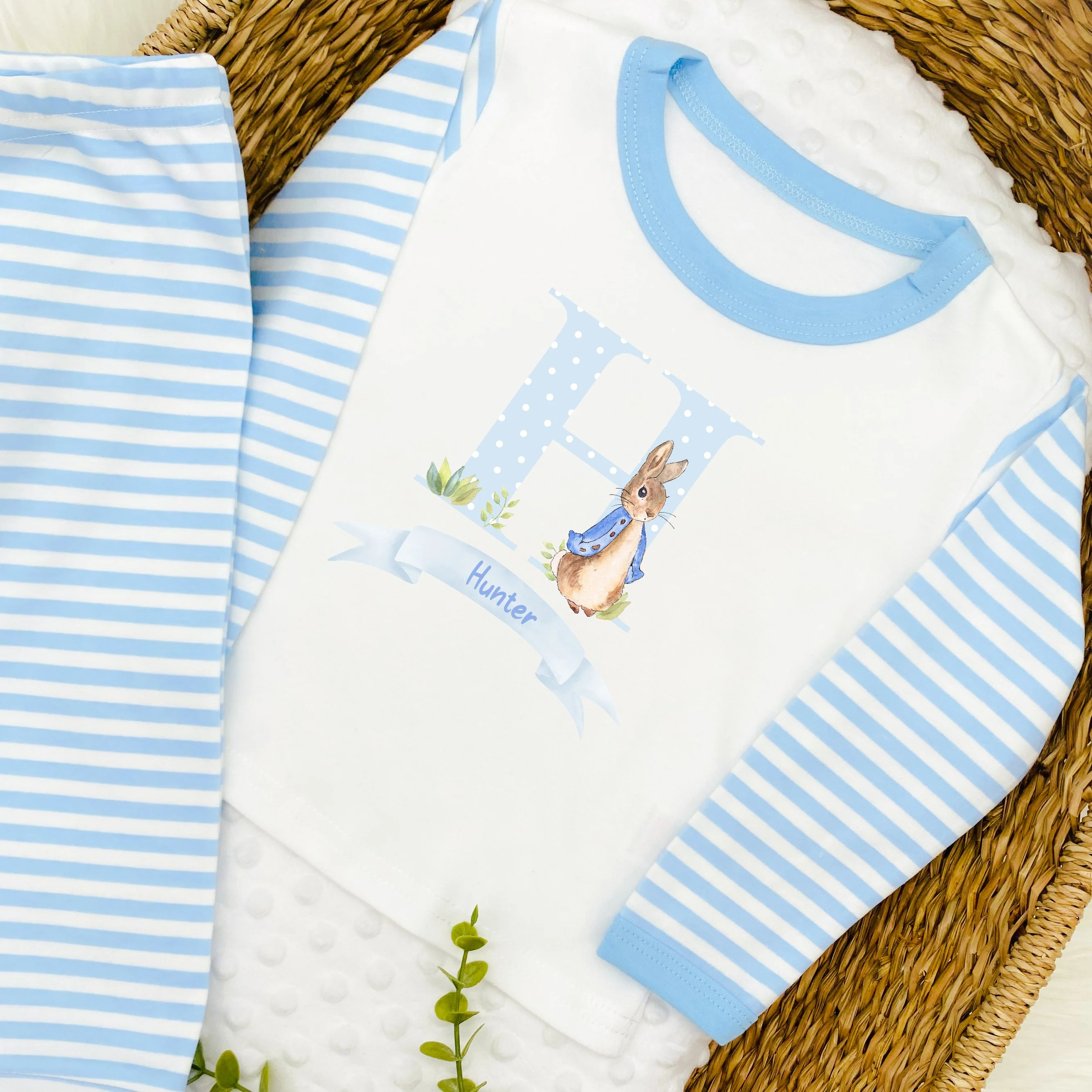 Personalised Spotty Blue Rabbit Blue Stripe Pyjamas - Image 2