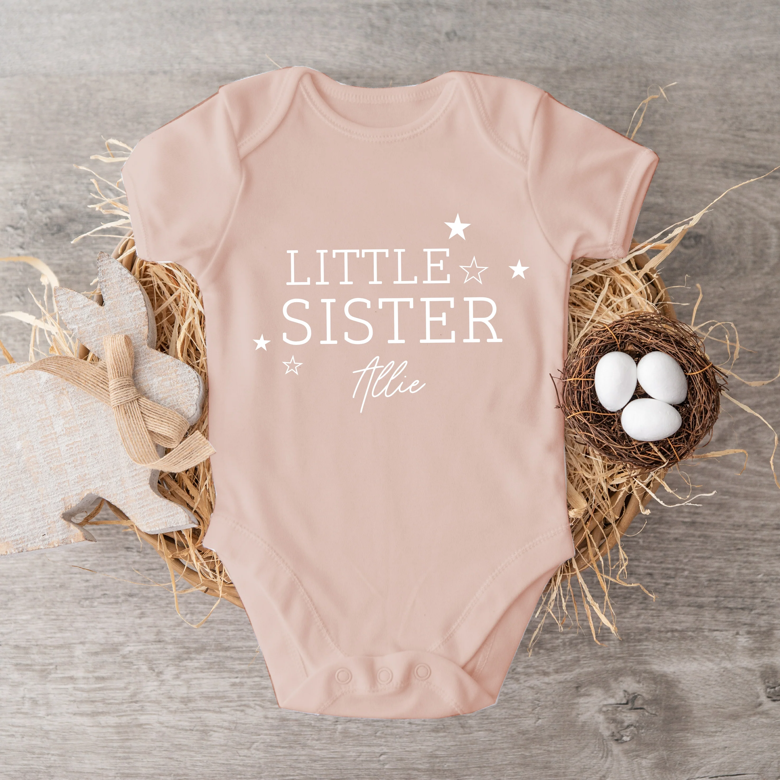 Personalised Stars Sibling Matching Pink Babygrow/T-shirt - Image 6