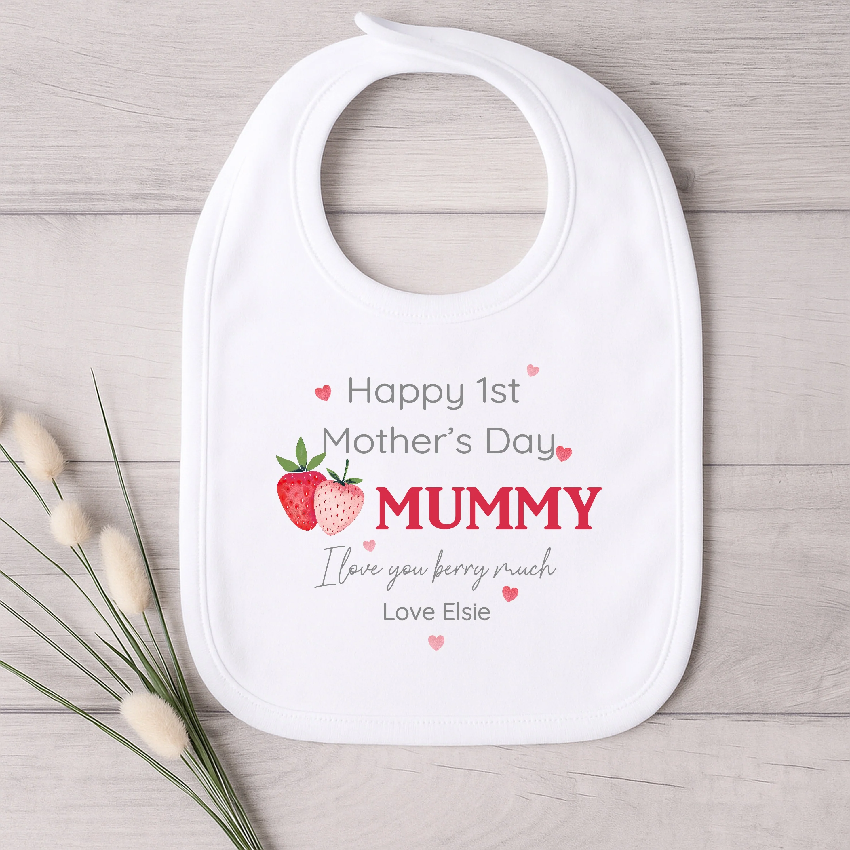 Personalised Strawberry Happy First Mother's Day Baby Grow, Vest or Bib - Image 3