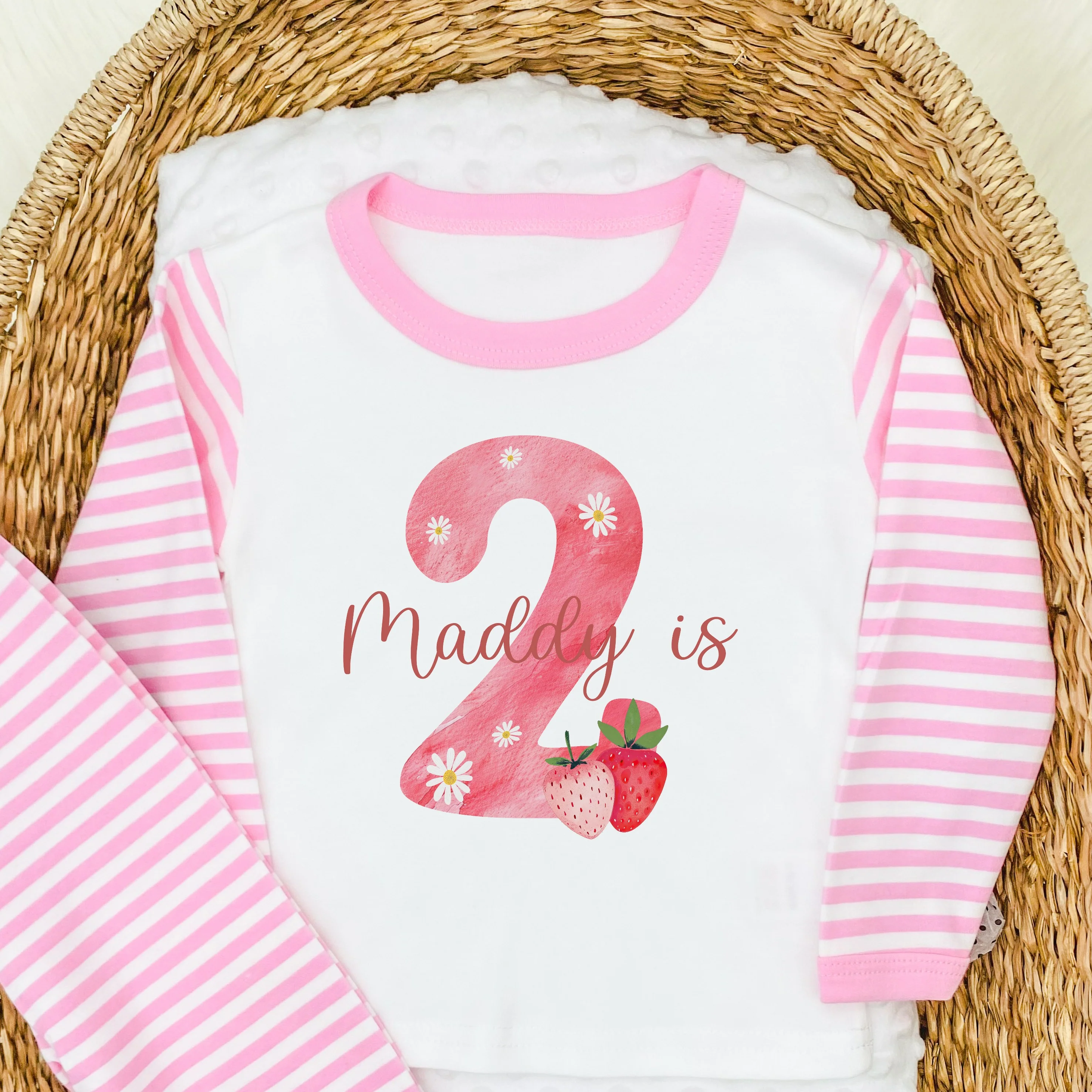Personalised Strawberry Pink Stripe 2nd Birthday Pyjamas - Image 3