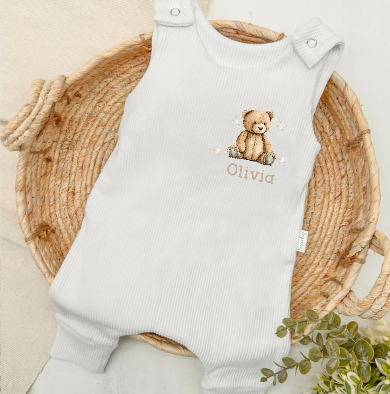 Personalised Teddy Bear Ribbed Dungarees