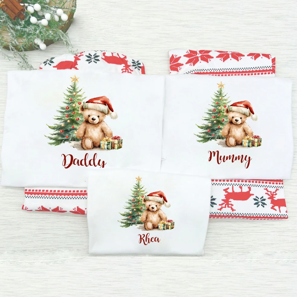 Personalised Teddy Family Matching Christmas Pyjamas - Image 2