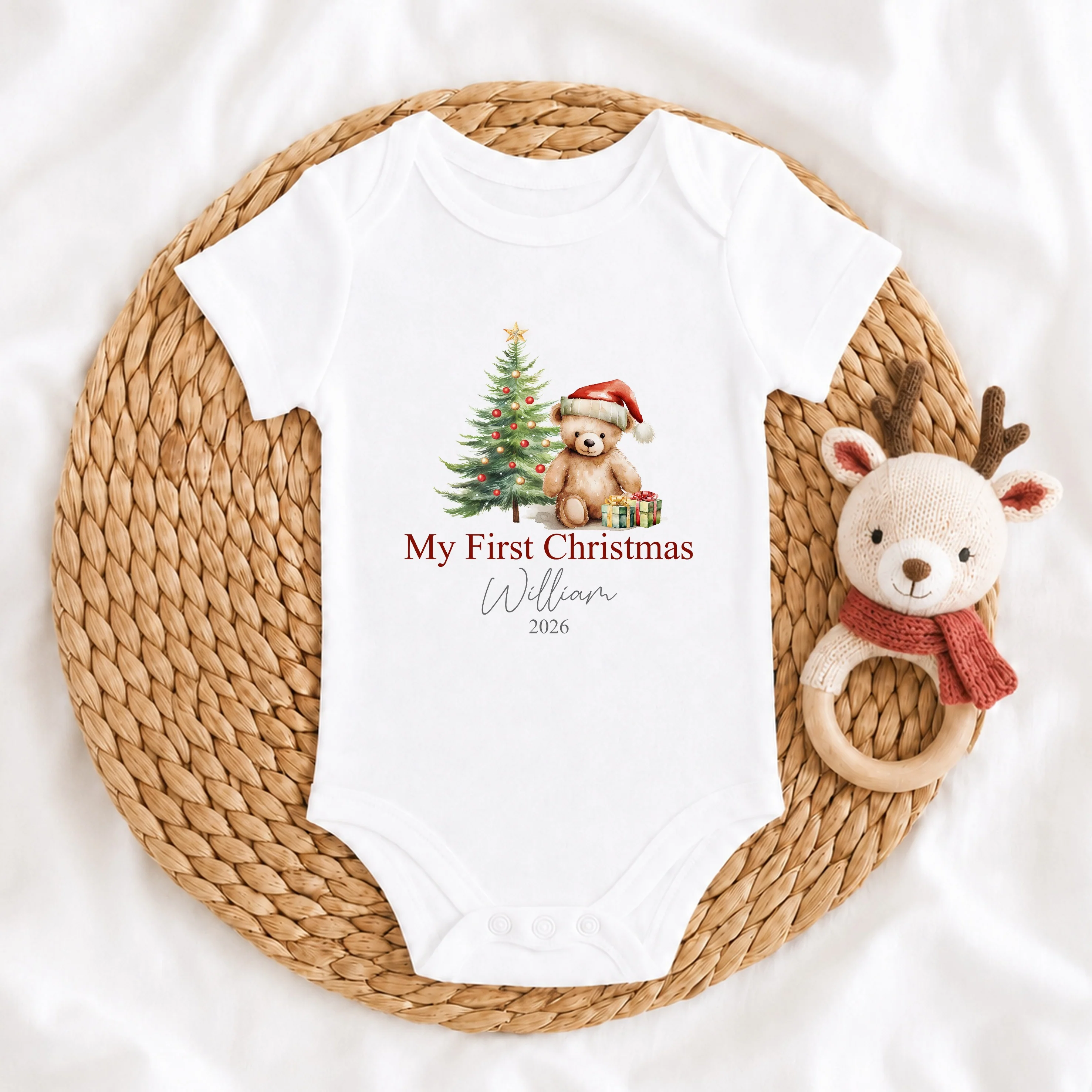 Personalised Teddy Tree My First Christmas Baby Grow, Vest or Bib - Image 2