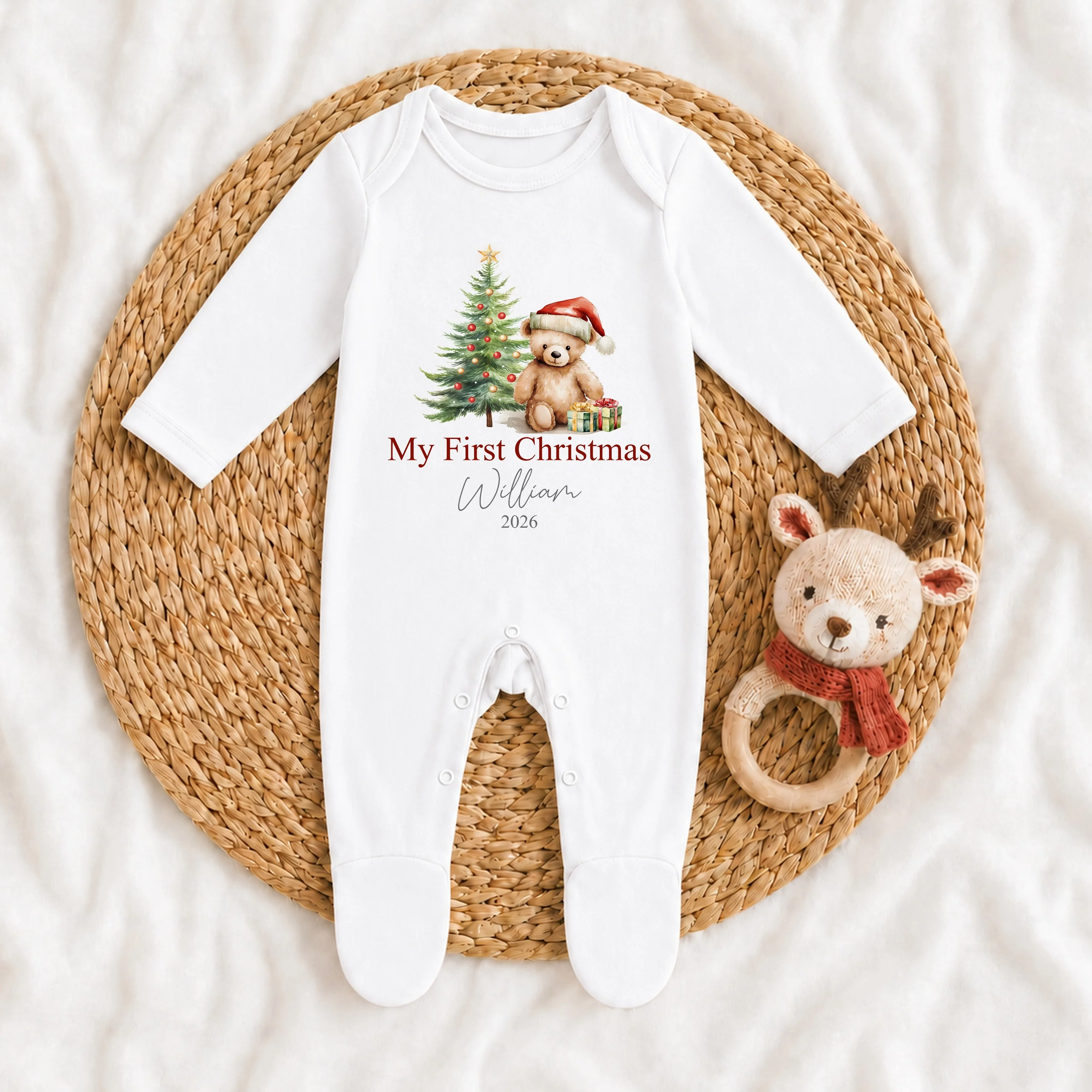 Personalised Teddy Tree My First Christmas Baby Grow, Vest or Bib - Image 3