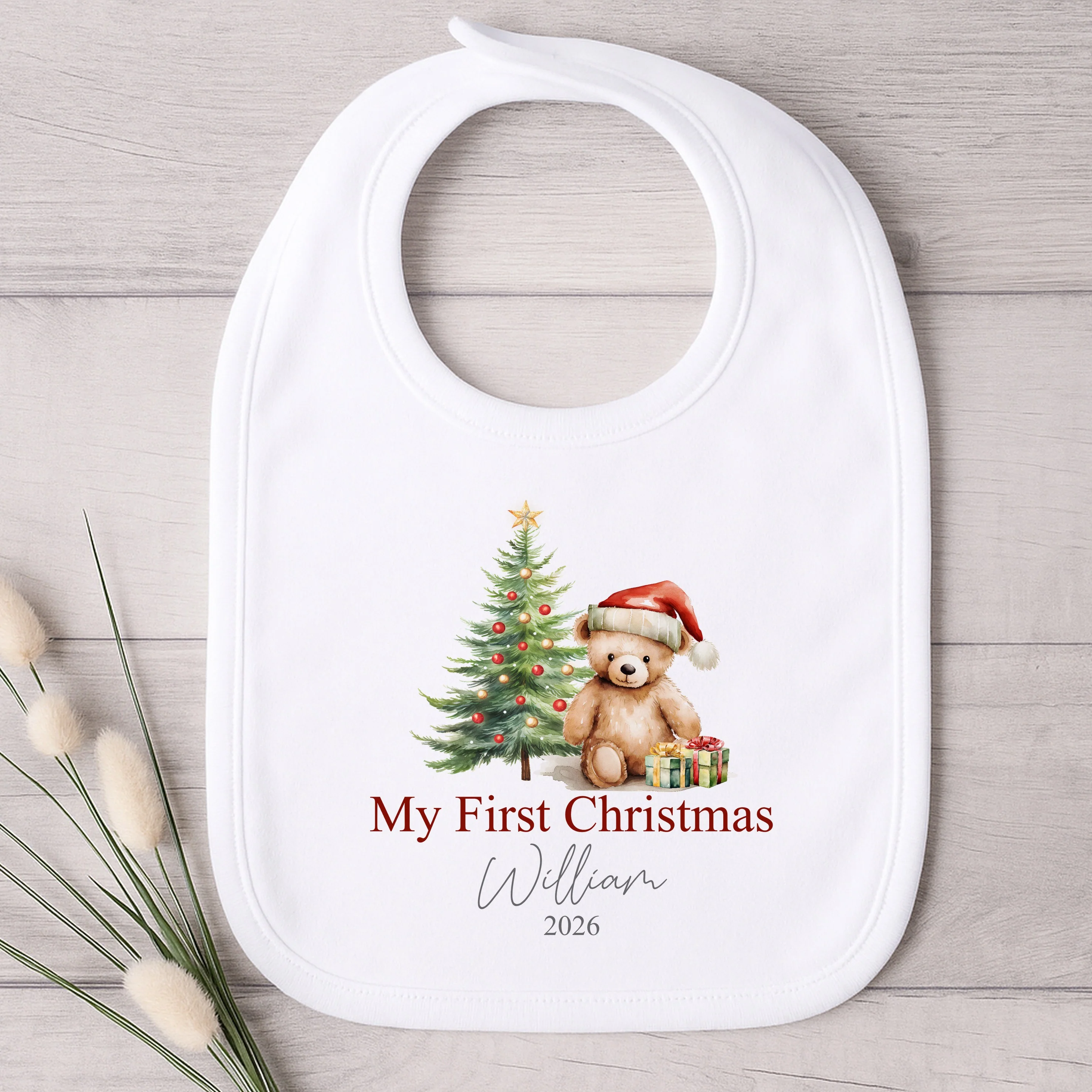 Personalised Teddy Tree My First Christmas Baby Grow, Vest or Bib - Image 8