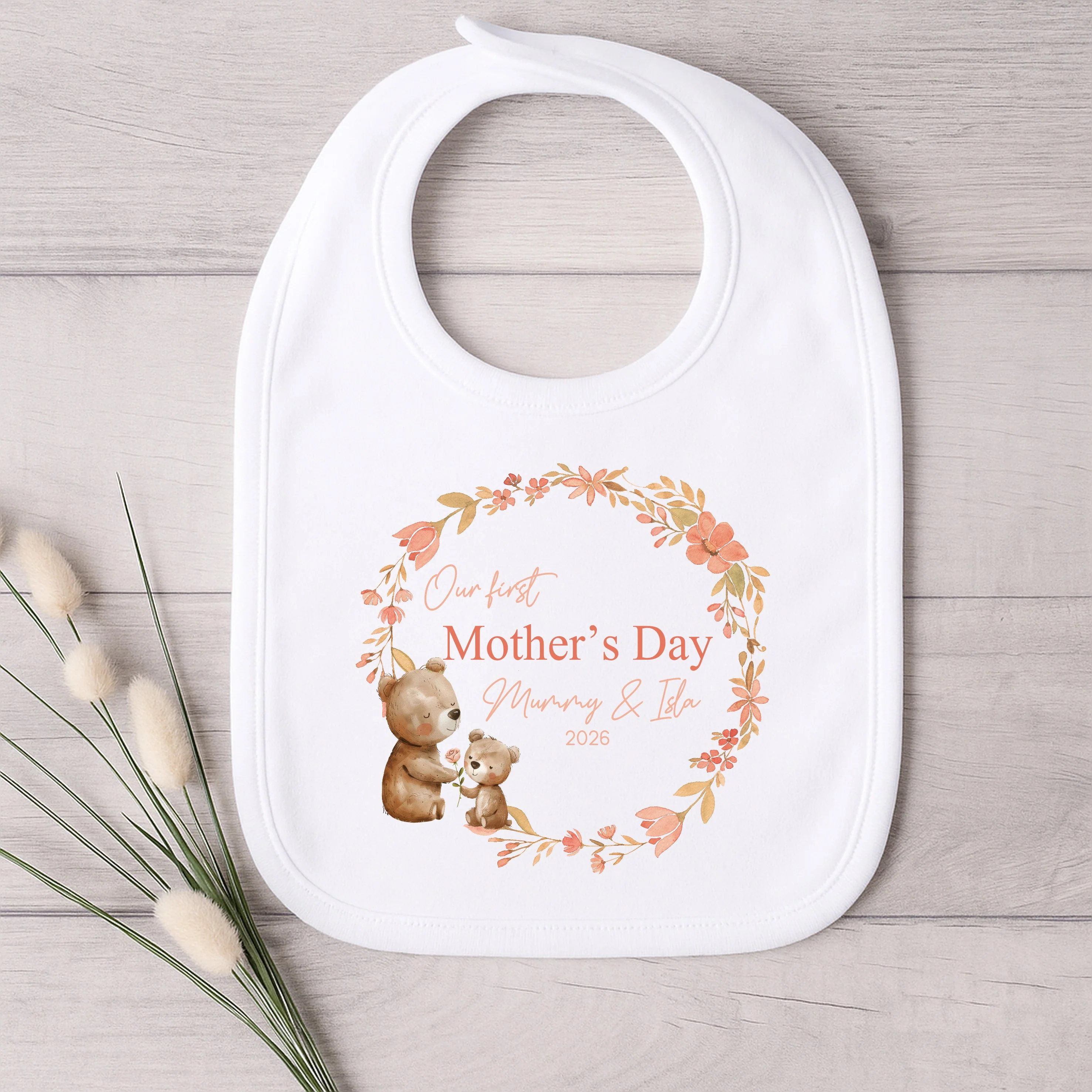 Personalised Teddy Wreath Our First Mother's Day Baby Grow, Vest or Bib - Image 3