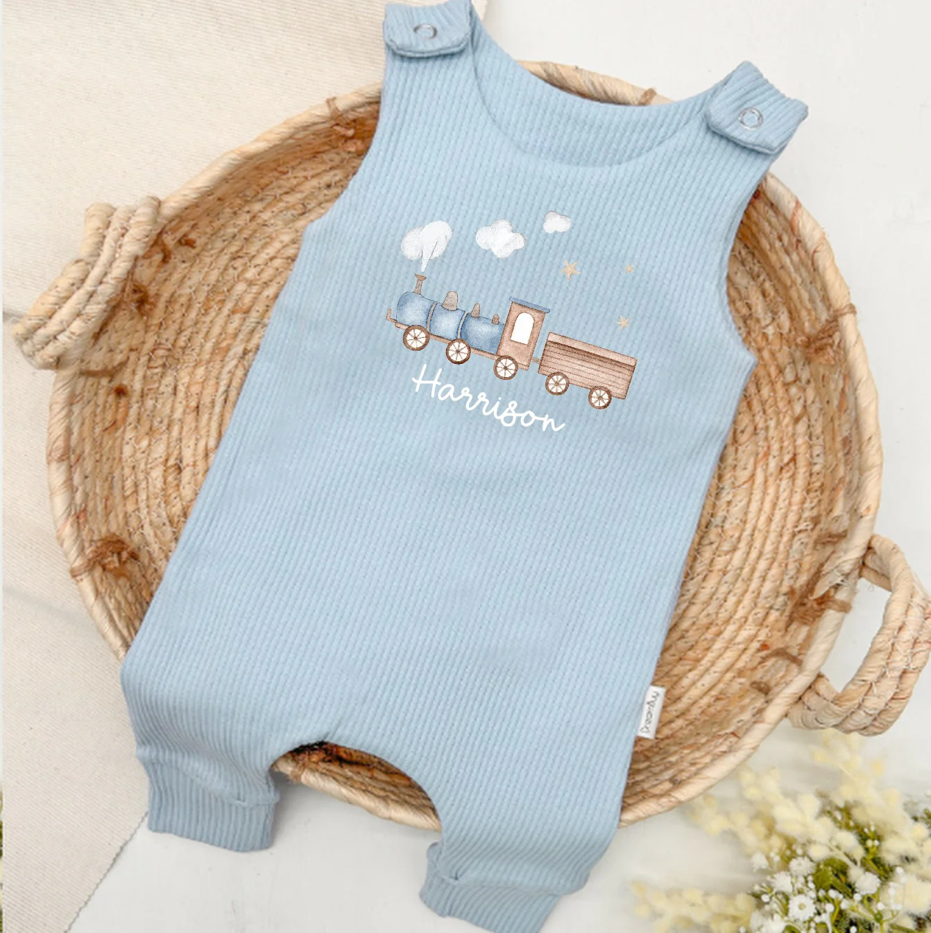 Personalised Train Ribbed Dungarees - Image 2