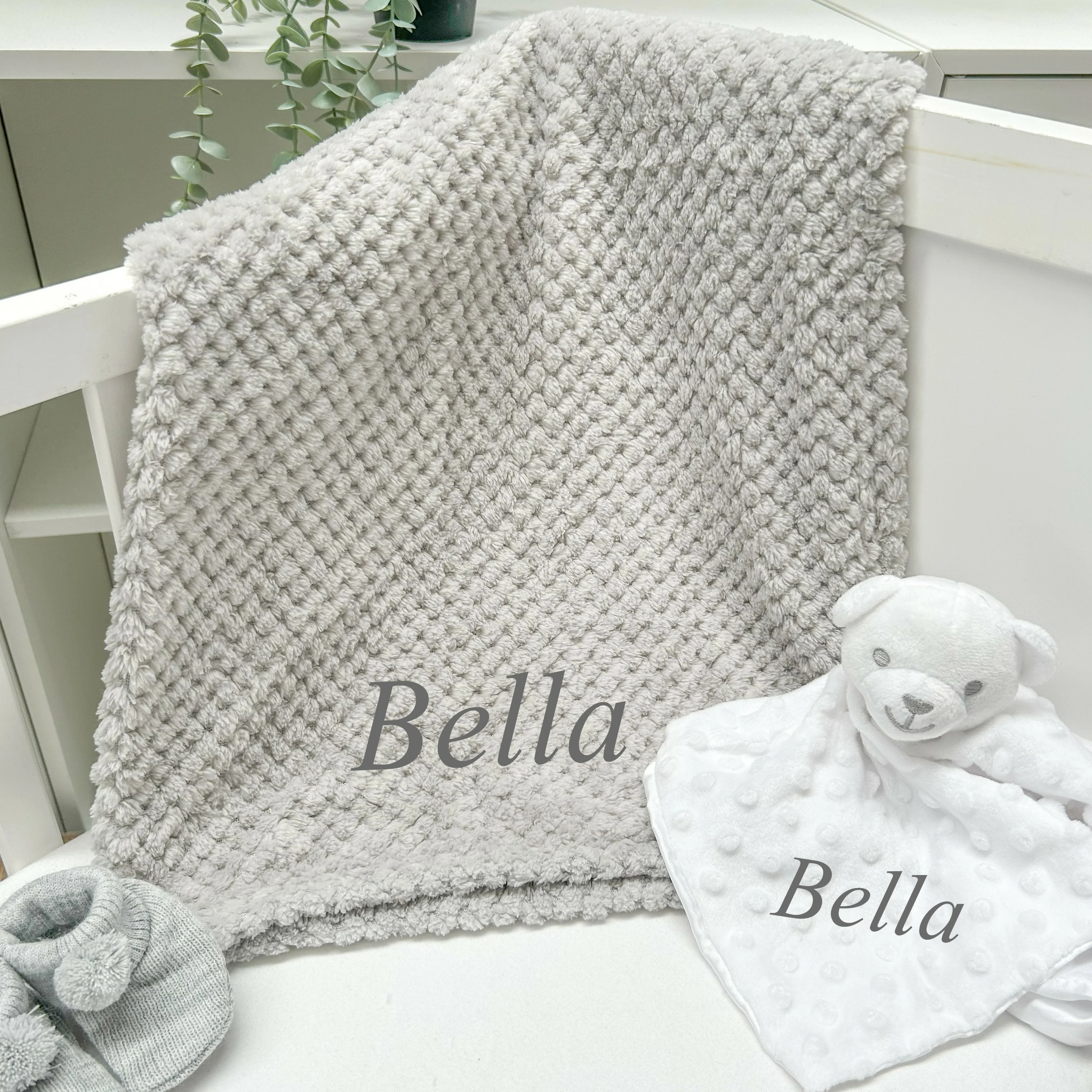 Personalised Unisex Embroidered Grey Blanket Or Comforter - Image 4