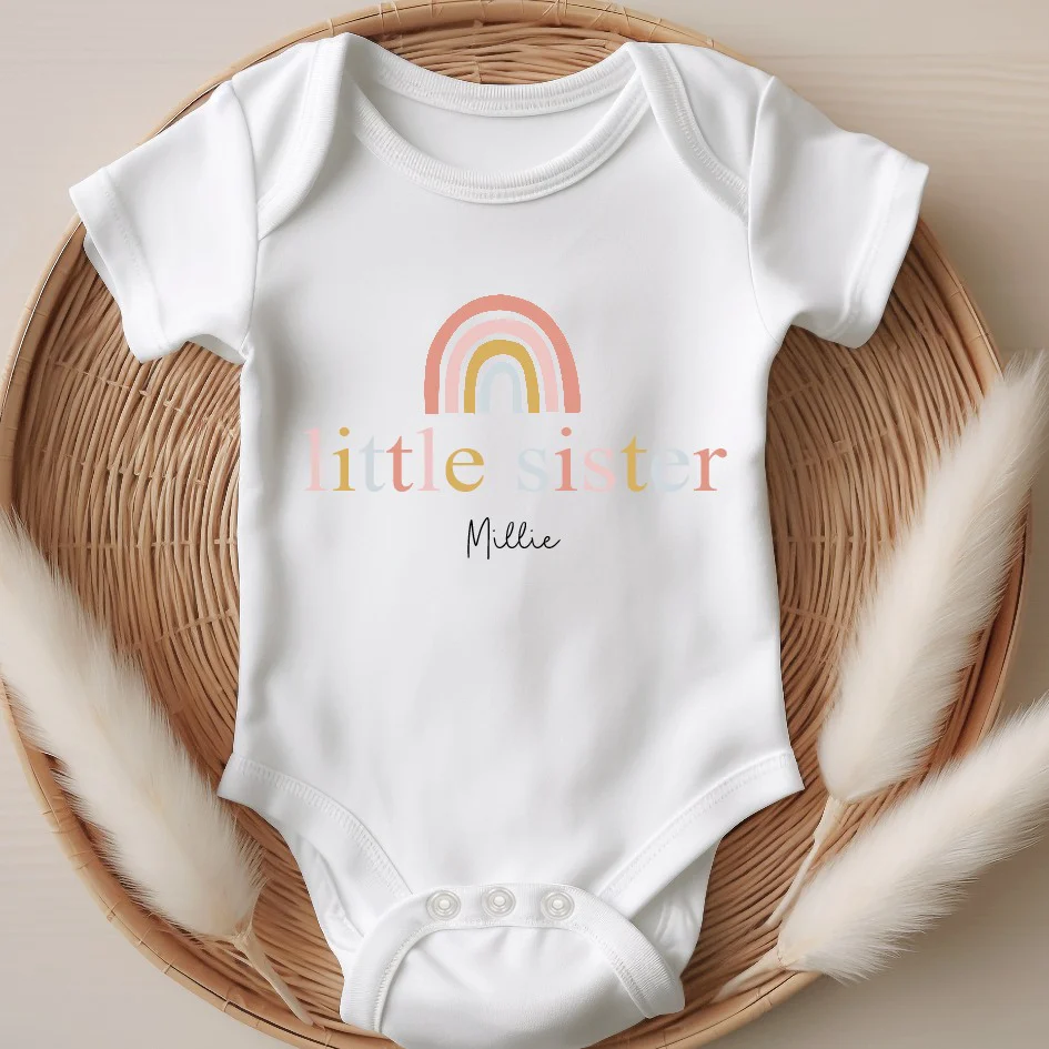 Personalised Unisex Sibling Matching Peach Rainbow T-shirt/Vest/Bib - Image 3