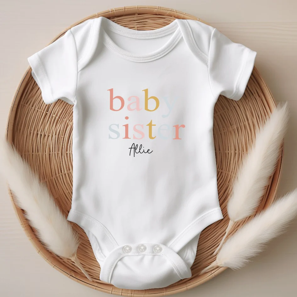 Personalised Unisex Sibling Matching Peach T-shirt/Vest/Bib - Image 3