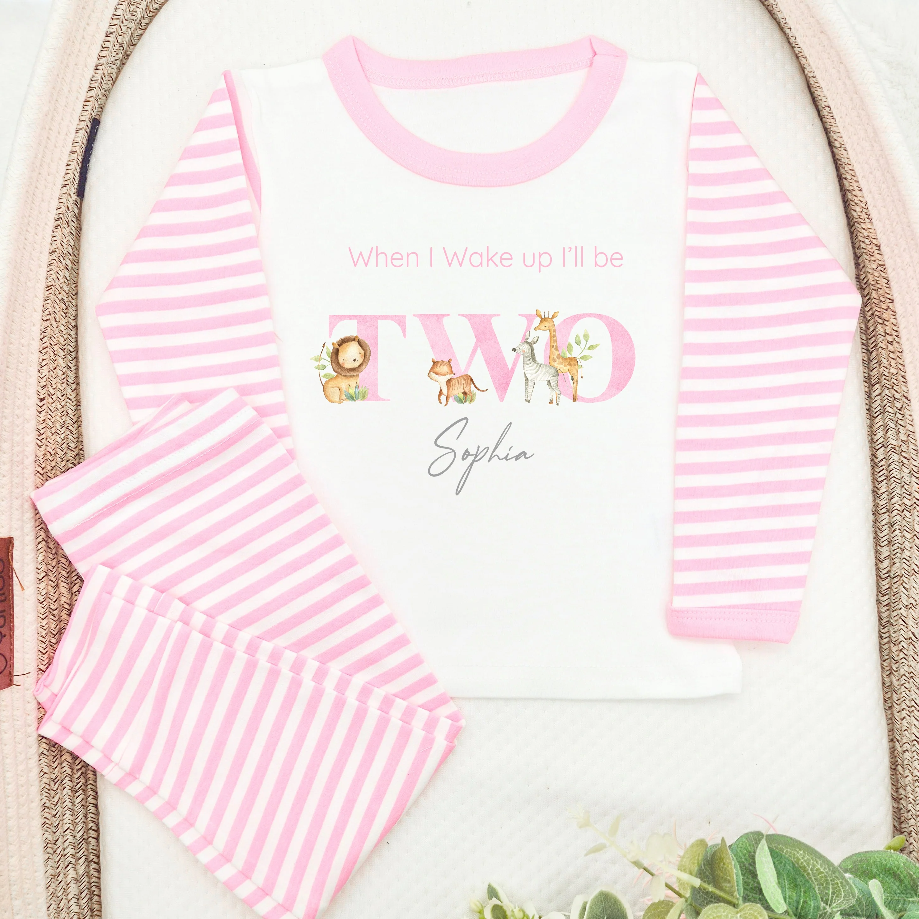 Personalised Jungle Pink Second Birthday Pyjamas