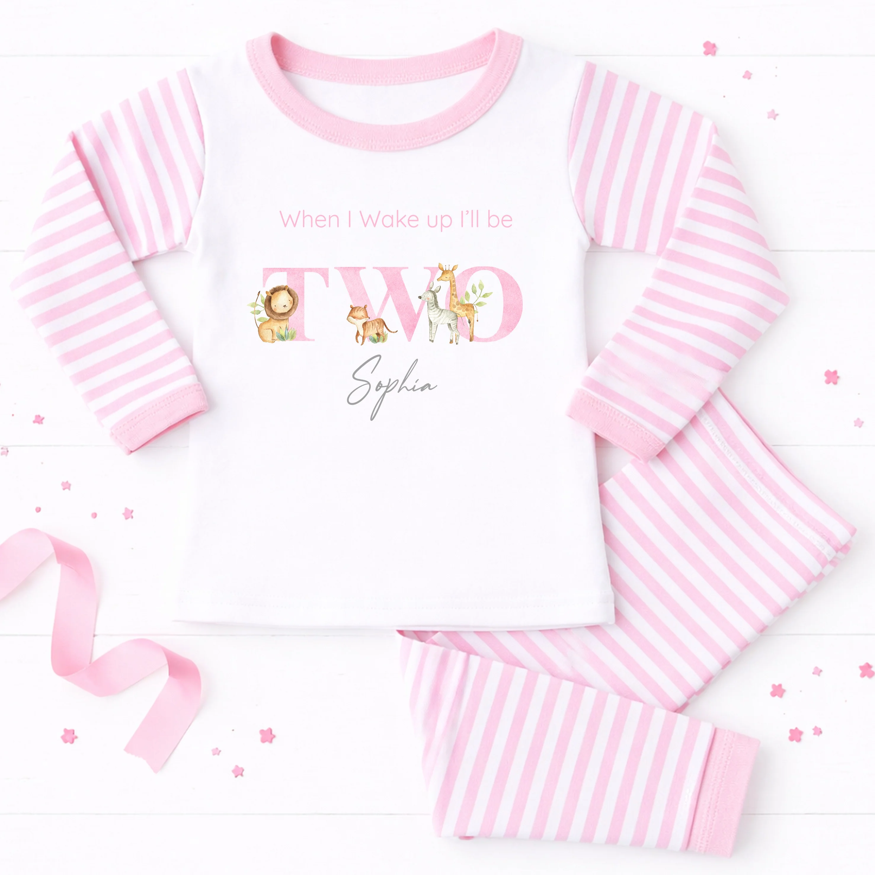 Personalised Jungle Pink Second Birthday Pyjamas - Image 2