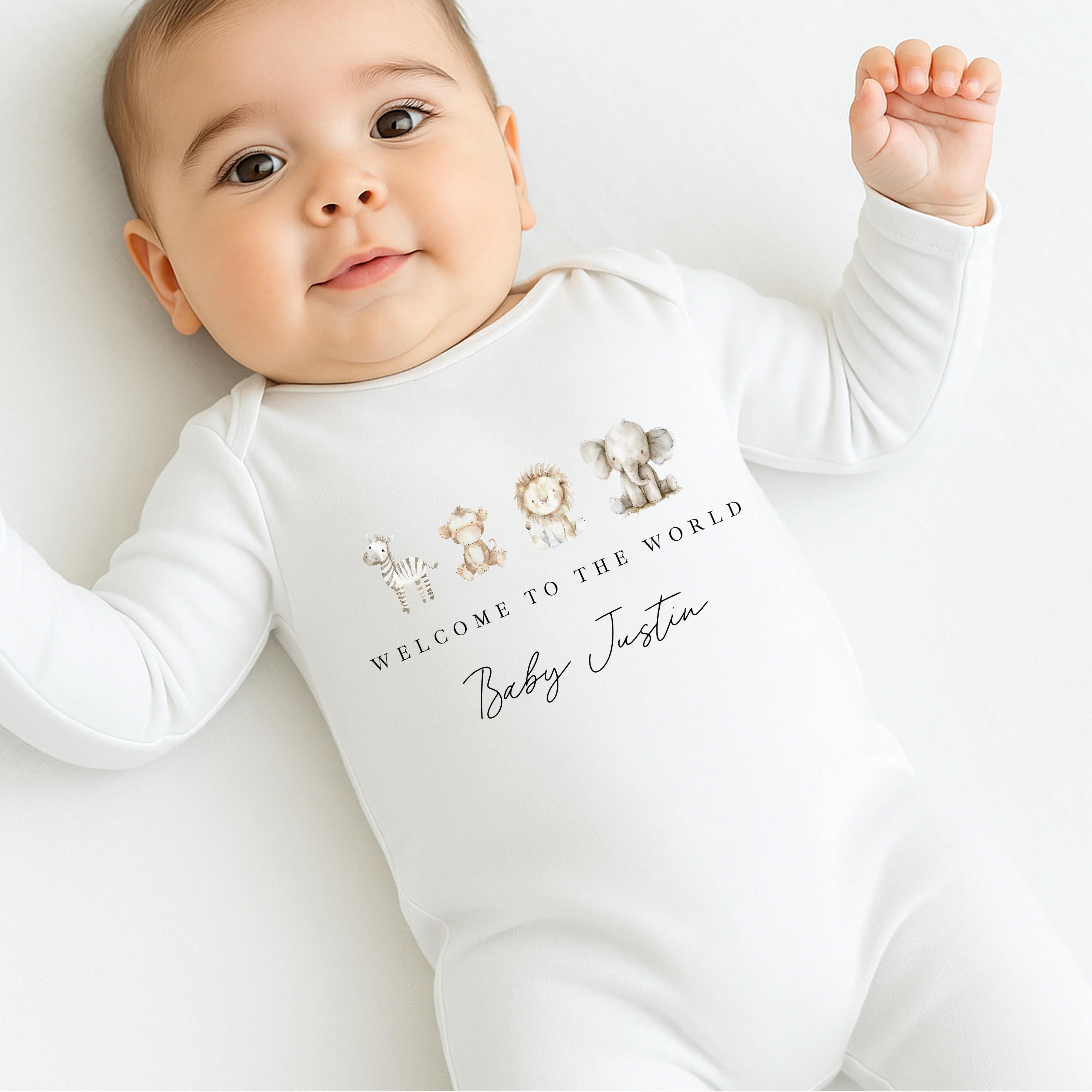 Personalised Water Colour Safari Babygrow/Vest/Bib - Image 3