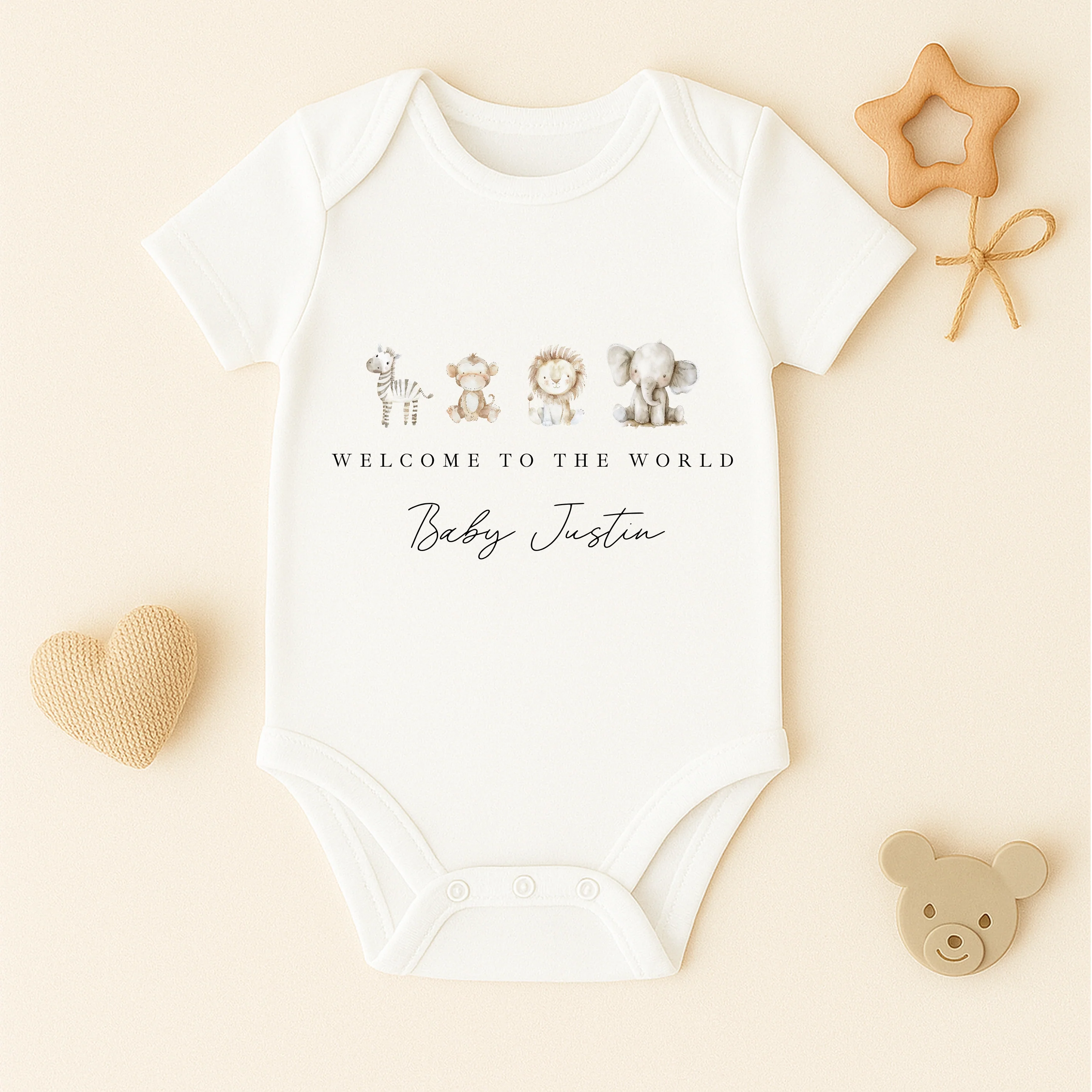 Personalised Water Colour Safari Babygrow/Vest/Bib - Image 4