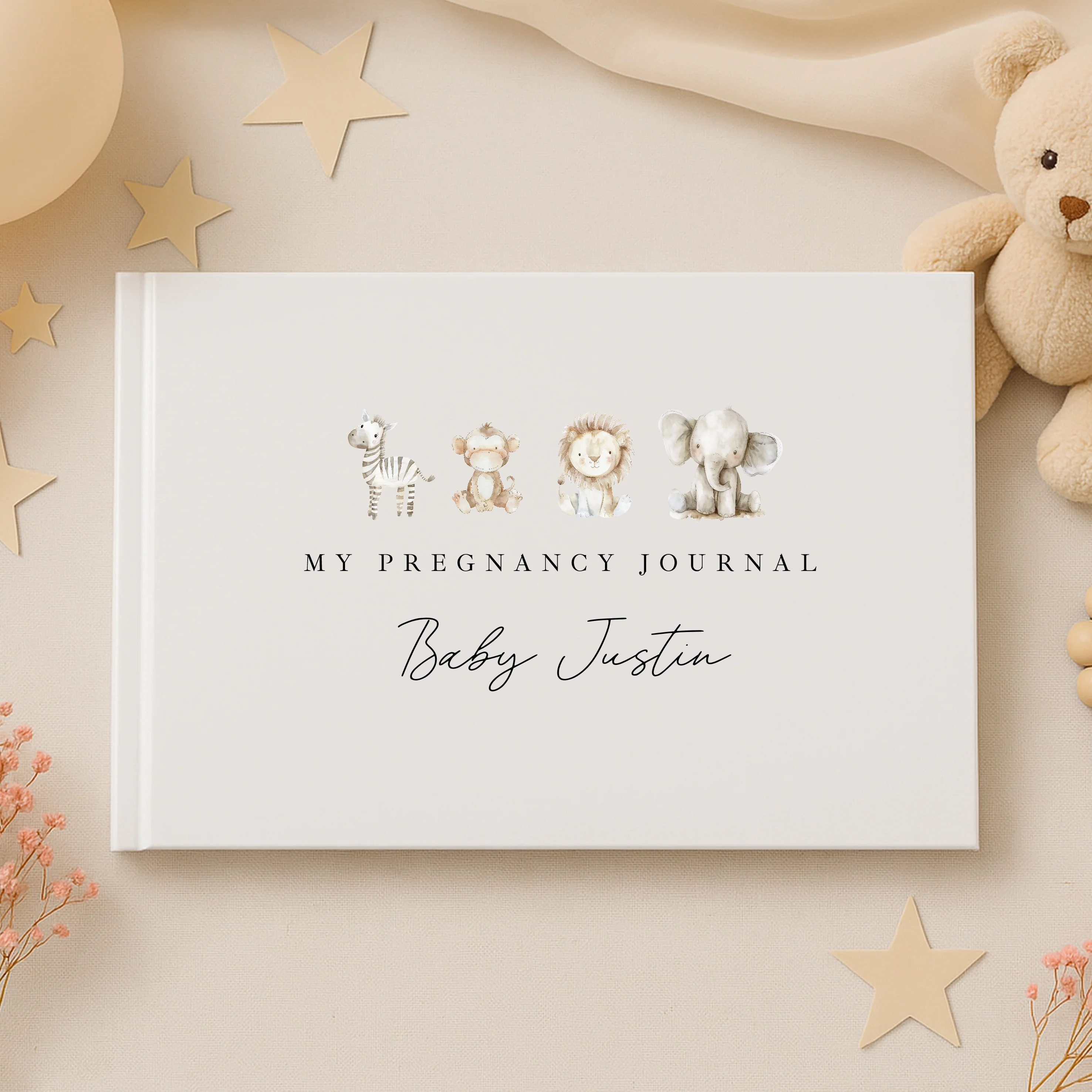 Personalised Watercolour Safari Pregnancy Journal - Image 2
