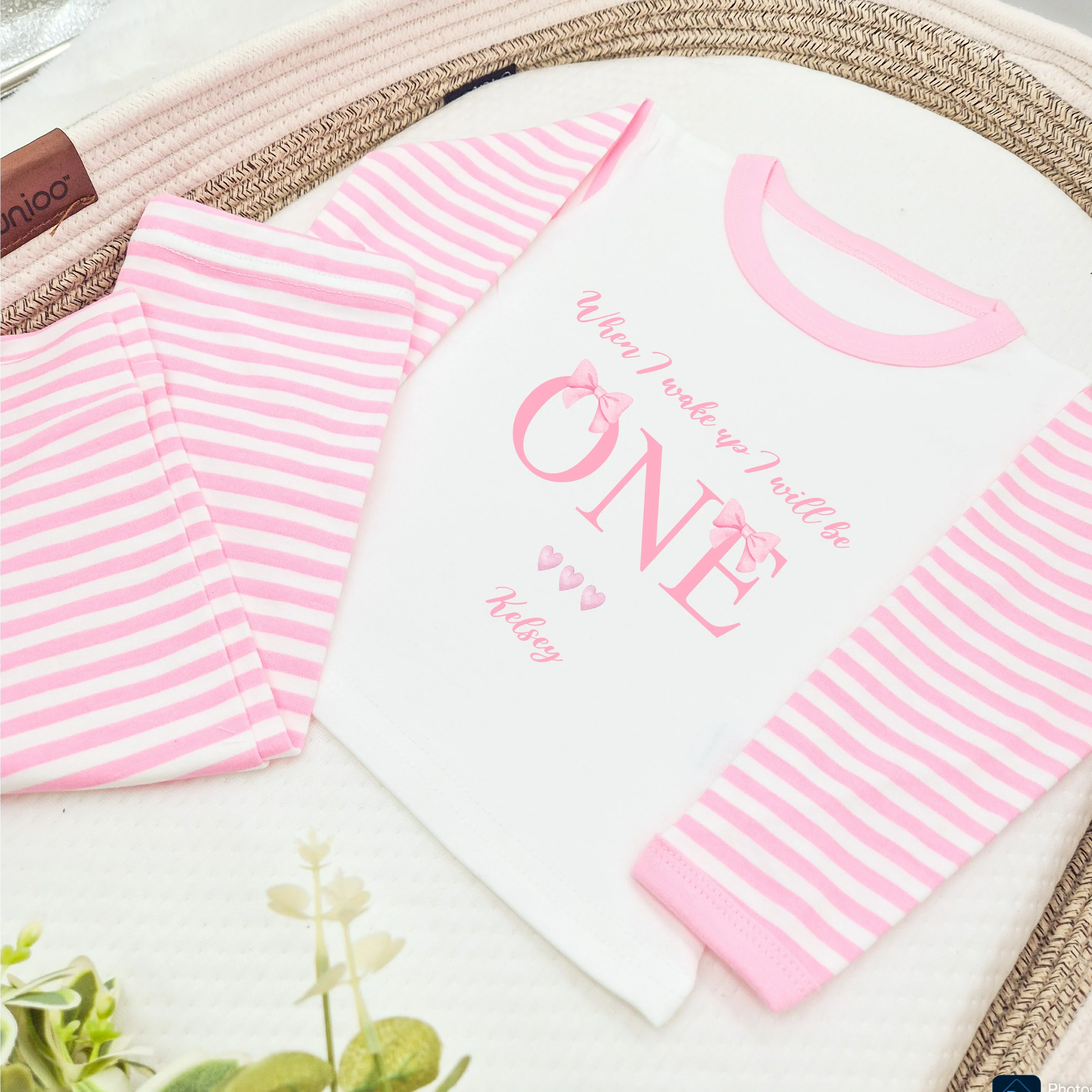 Personalised Pink Bows When I Wake Up I'll Be One Birthday Pyjamas - Image 3