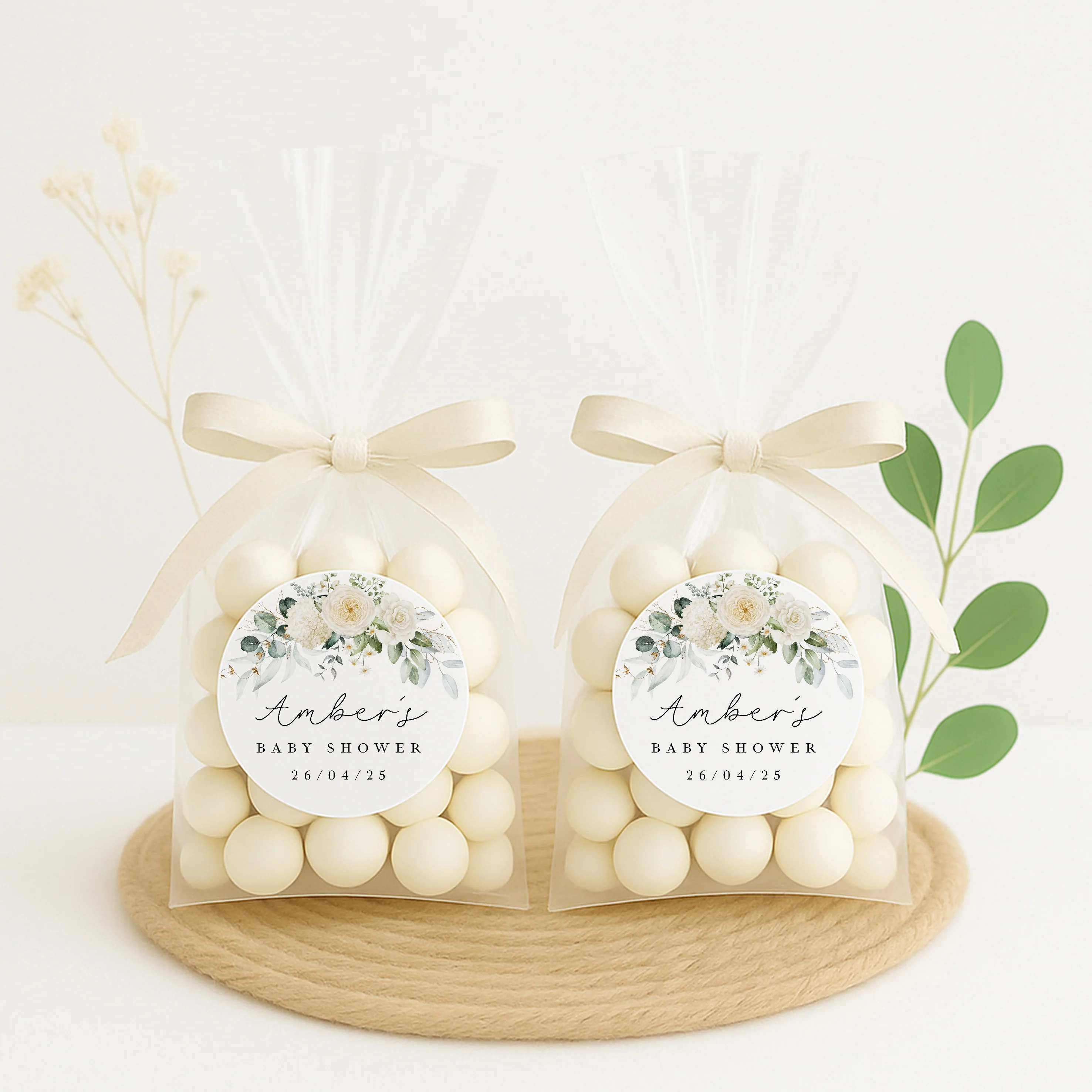 Personalised White Floral Baby Shower Stickers - Image 4