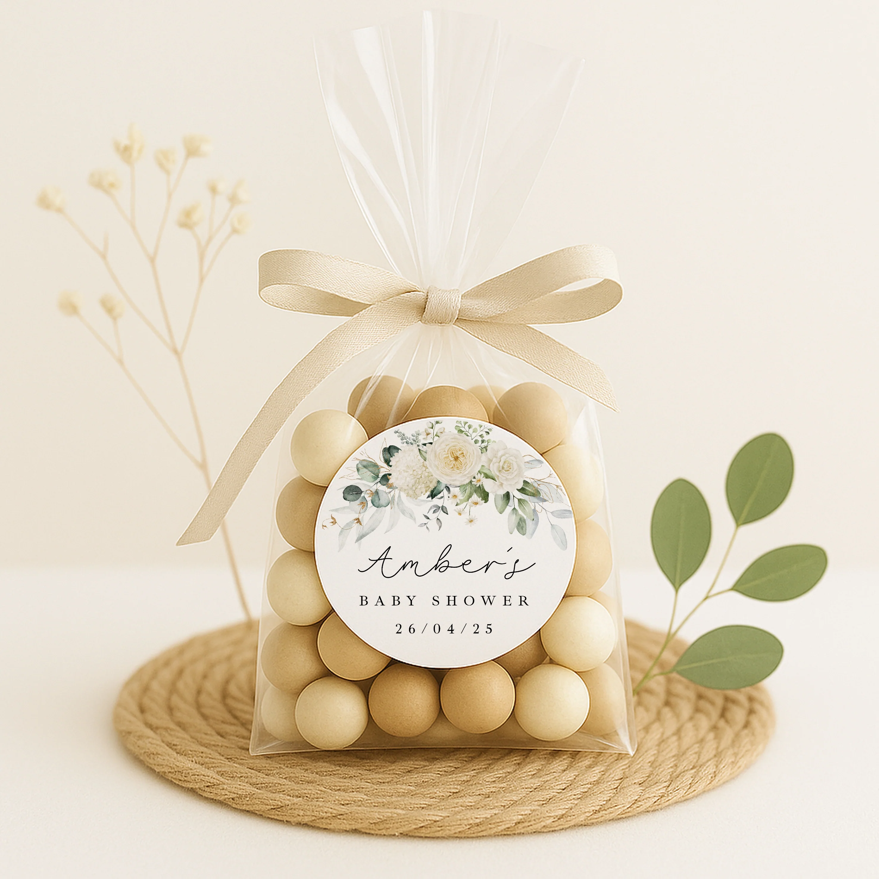 Personalised White Floral Baby Shower Stickers - Image 5