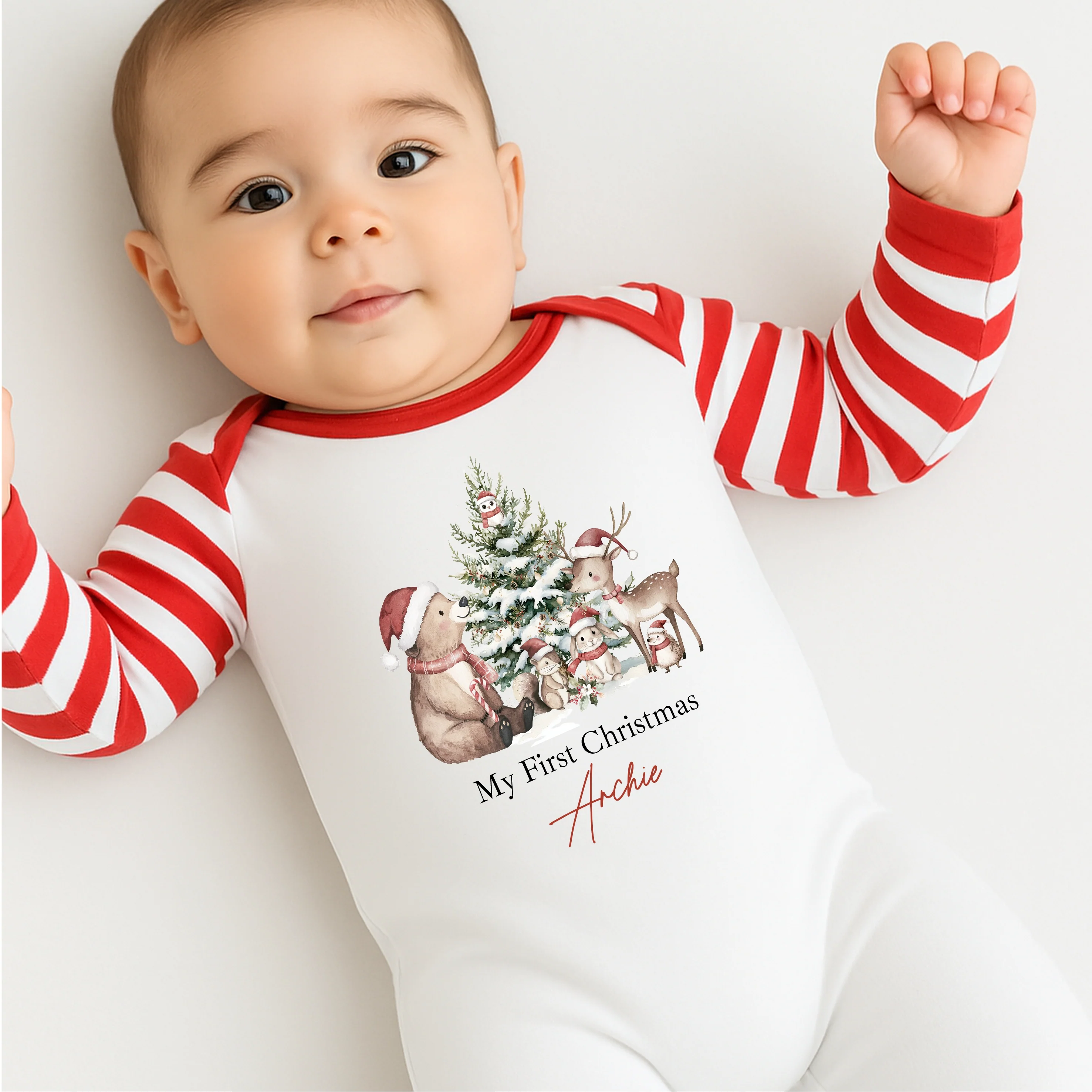 Personalised Woodland Bear Sibling Matching Christmas Babygrow/Pyjamas - Image 2
