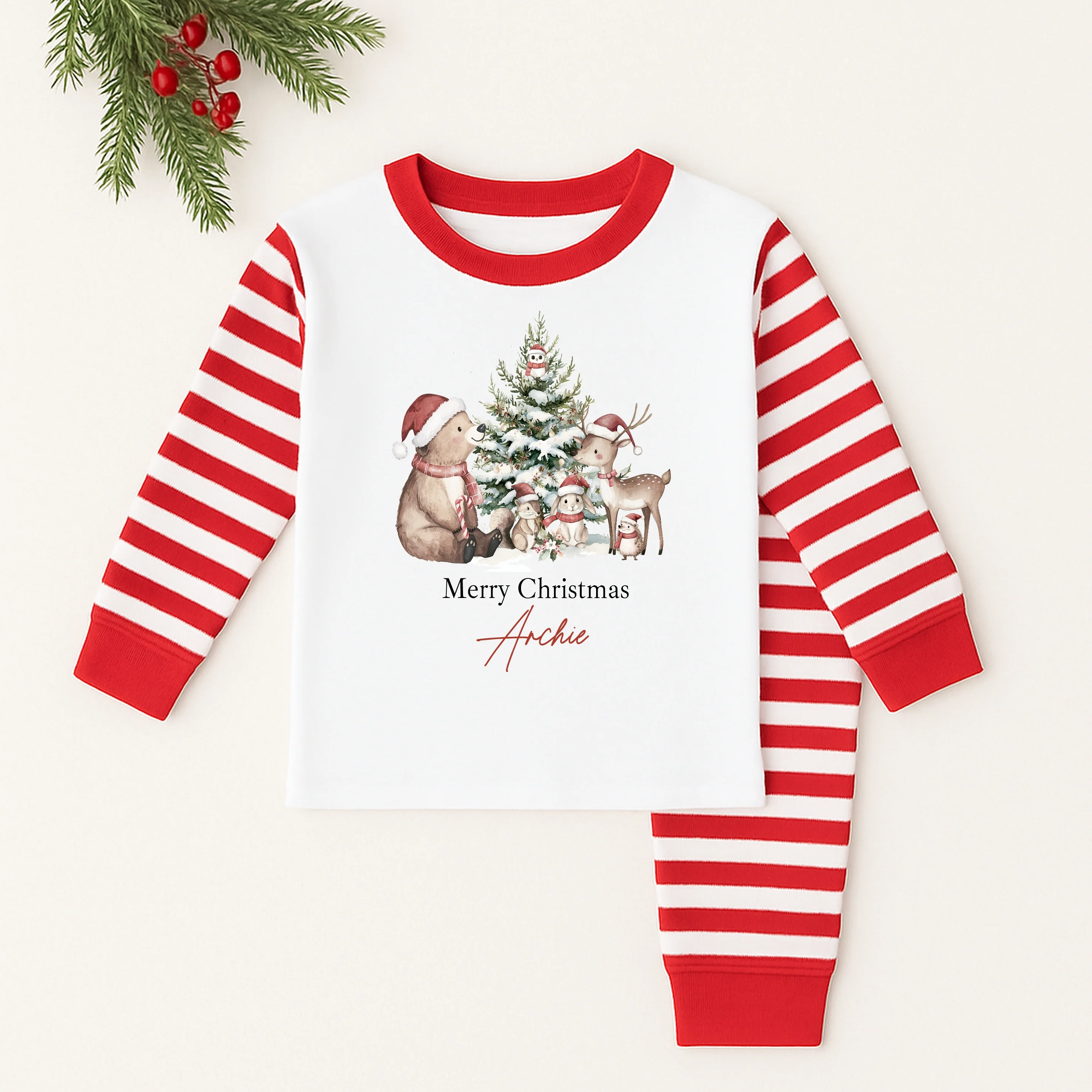 Personalised Woodland Bear Sibling Matching Christmas Babygrow/Pyjamas - Image 3