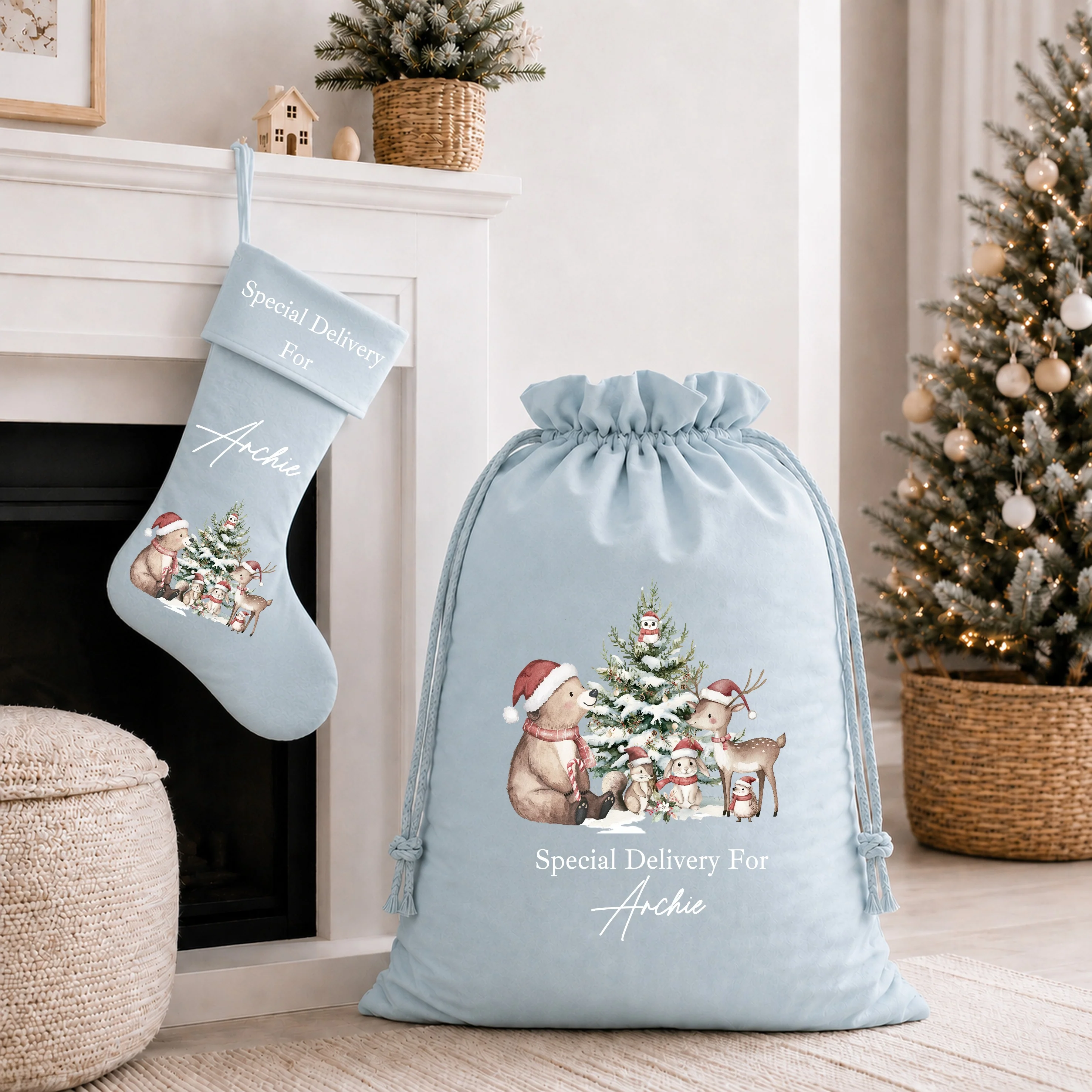 Personalised Woodland Bears My First Christmas Santa Sack or Stocking - Image 10