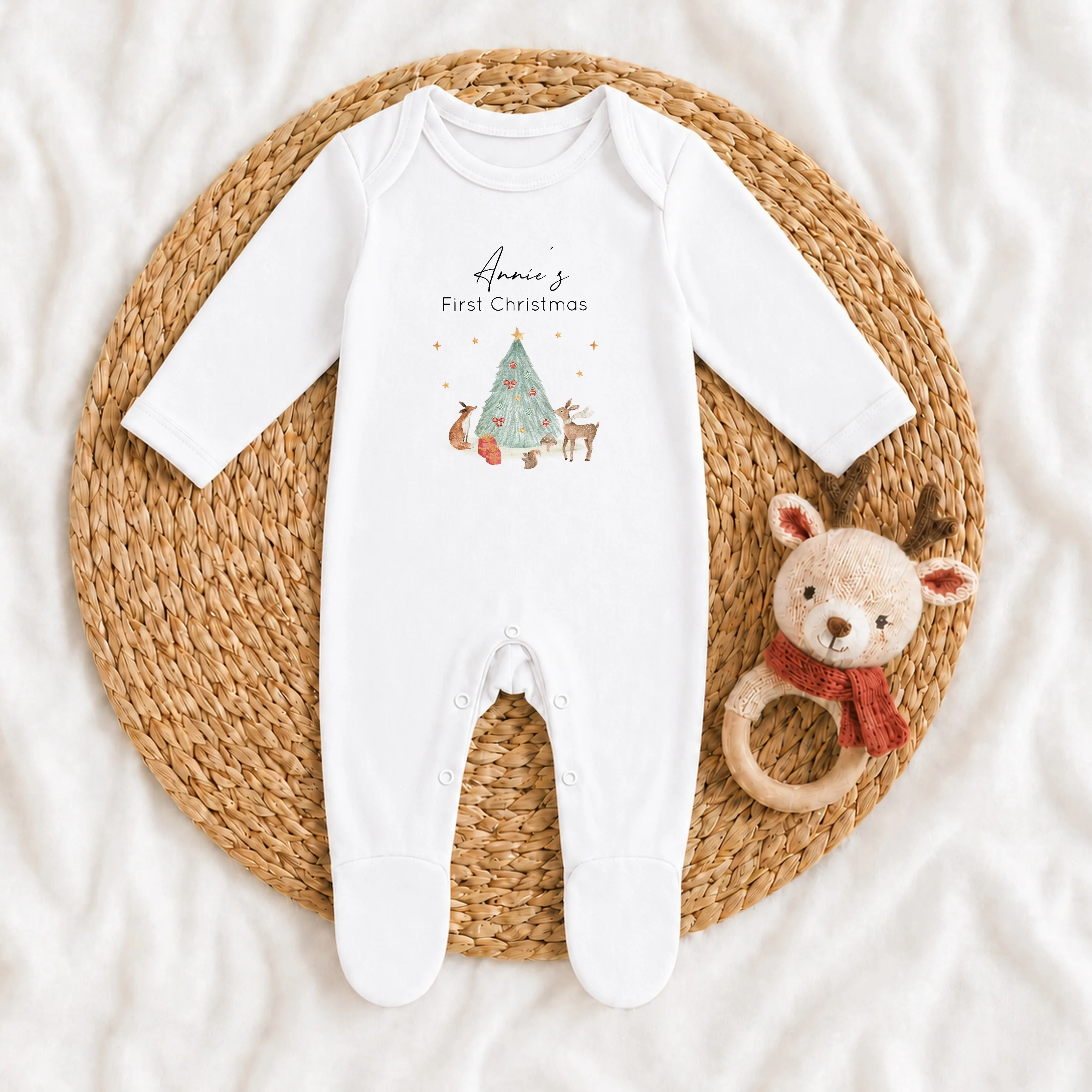 Personalised Woodland Scene My First Christmas Baby Grow, Vest or Bib - Image 2