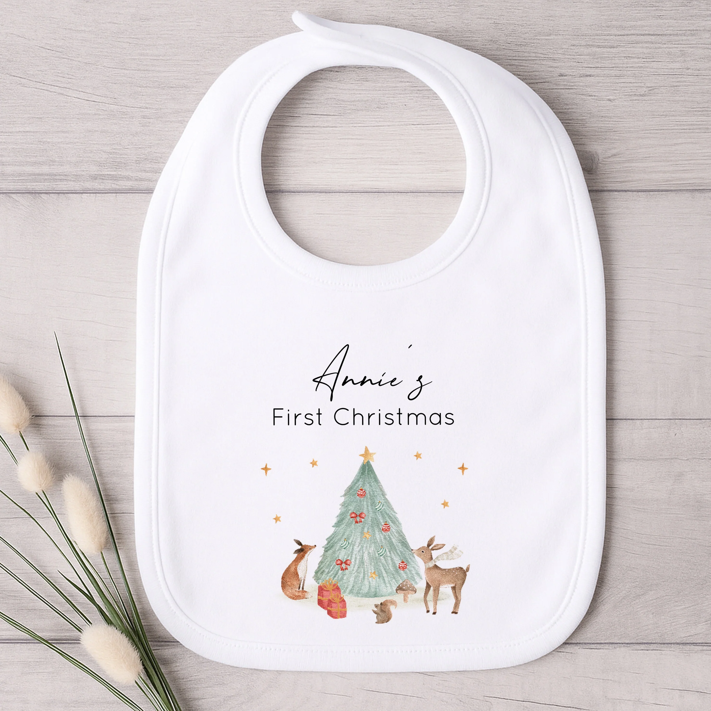 Personalised Woodland Scene My First Christmas Baby Grow, Vest or Bib - Image 3