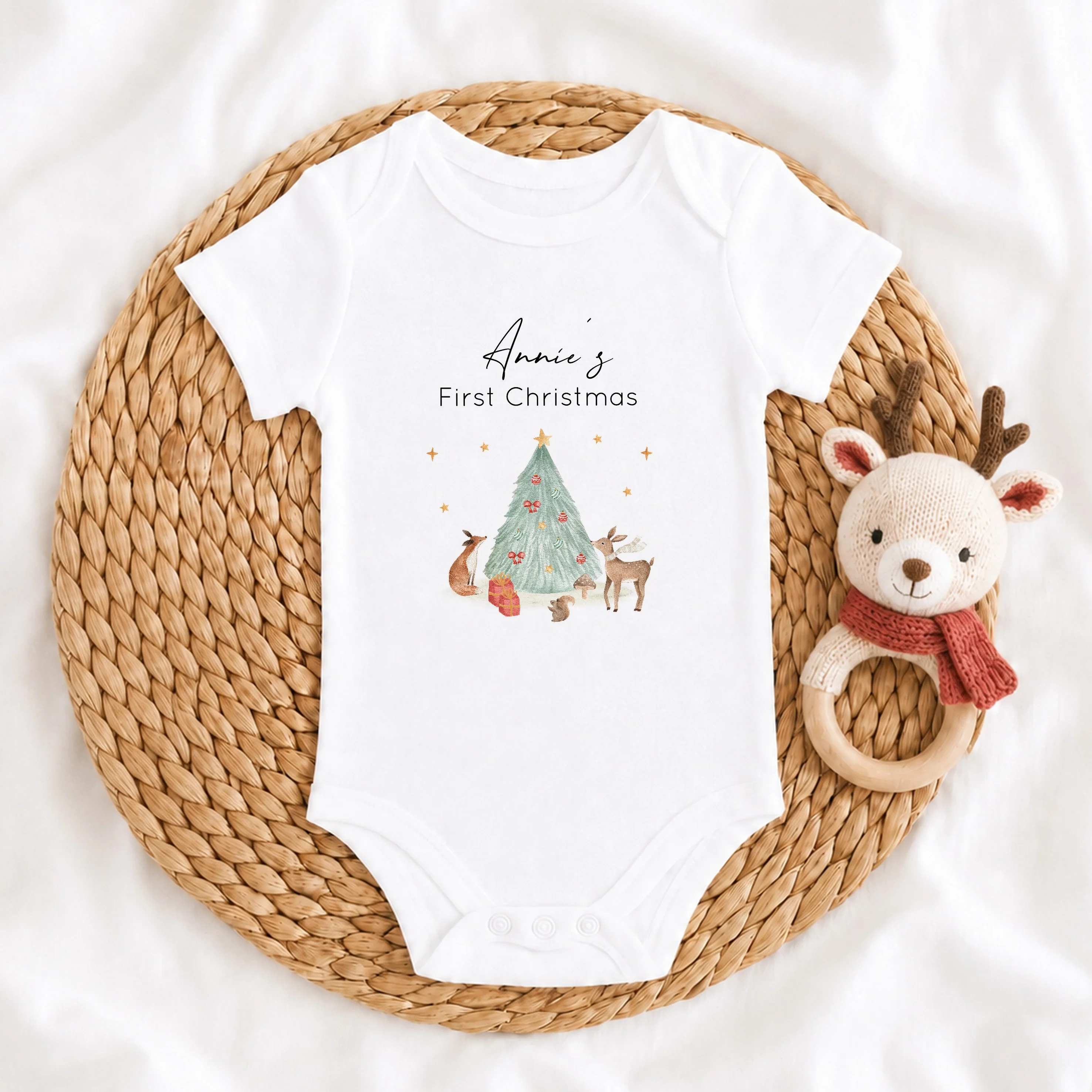 Personalised Woodland Scene My First Christmas Baby Grow, Vest or Bib - Image 4