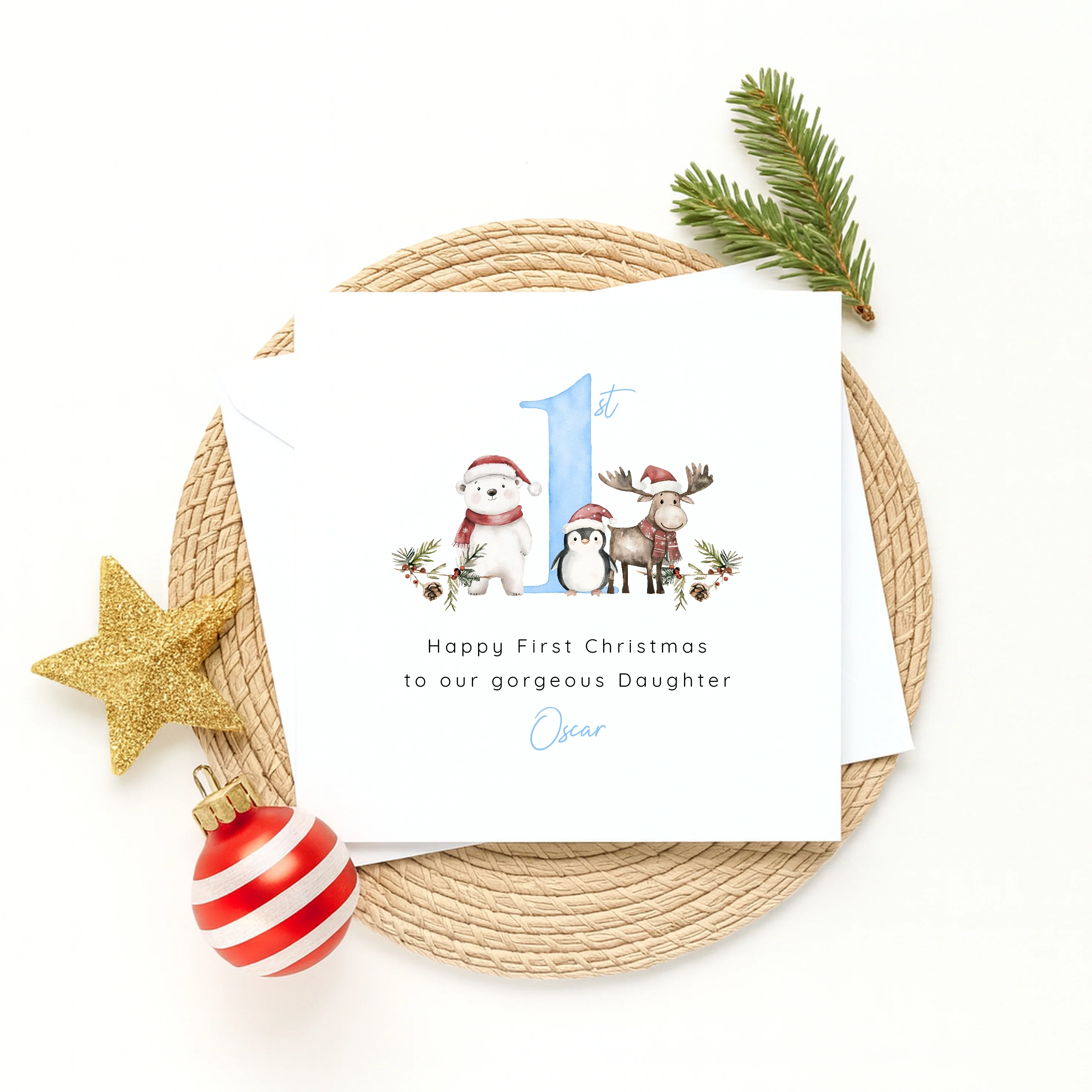 Personalised Woodlands Happy First Christmas Card - Image 2