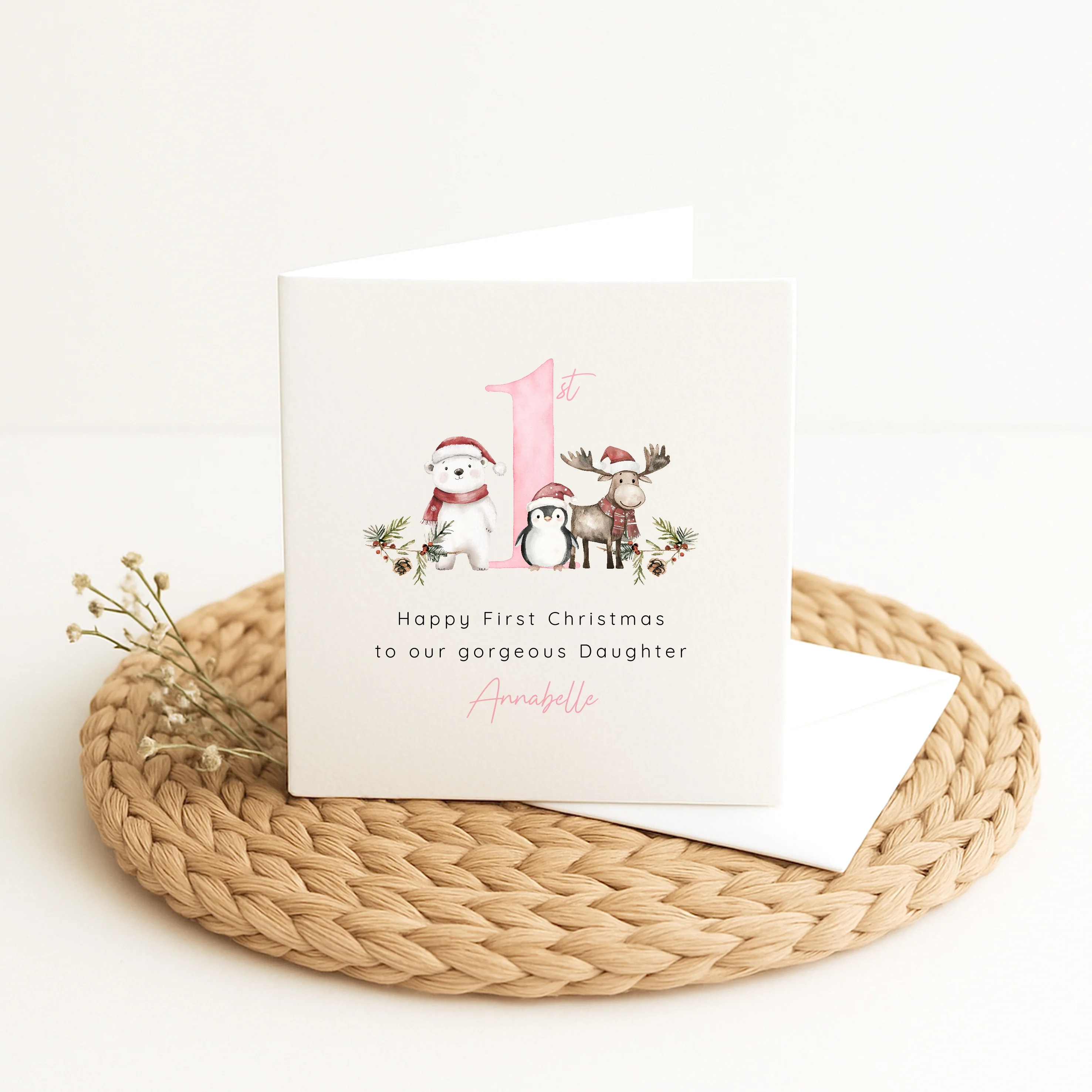 Personalised Woodlands Happy First Christmas Card - Image 3