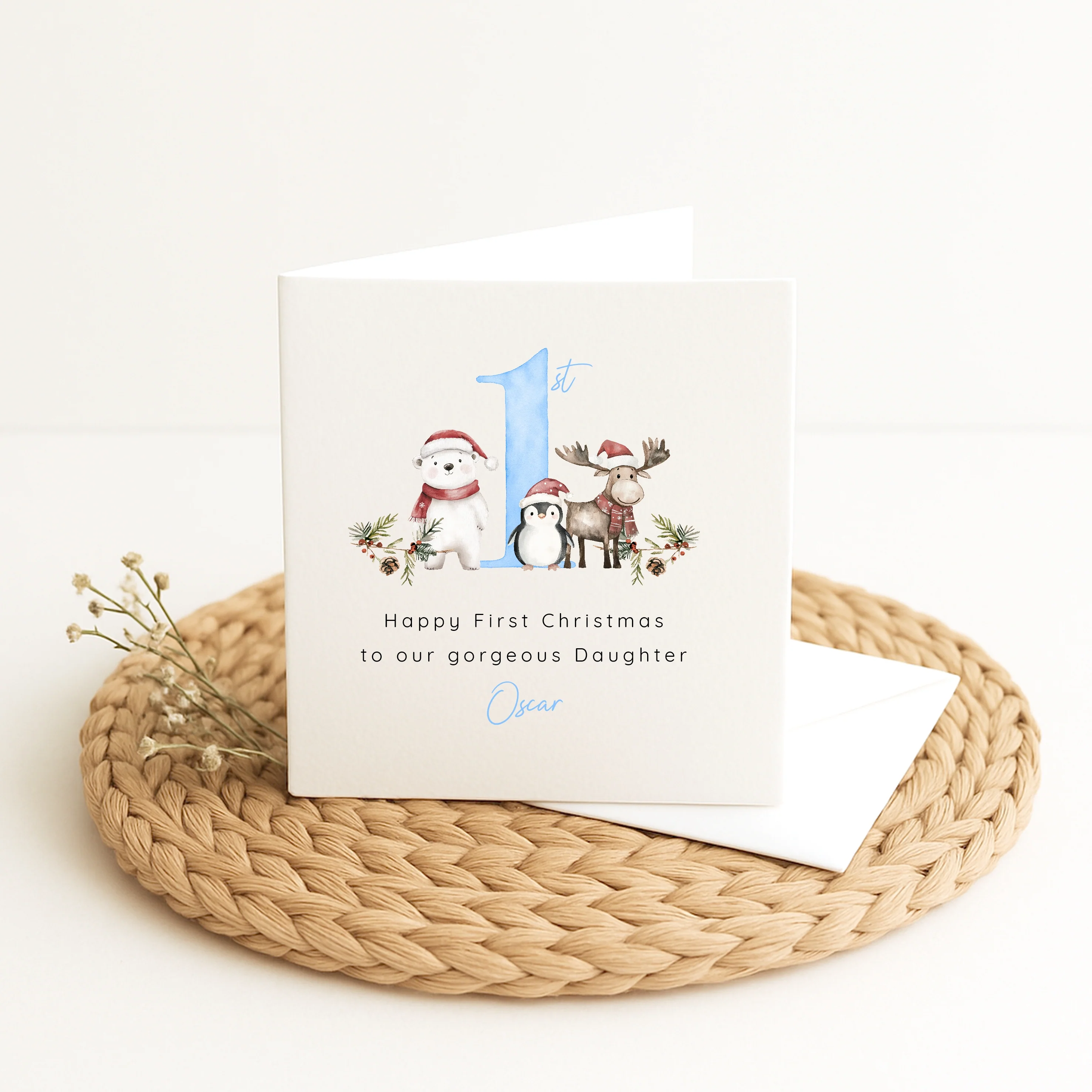 Personalised Woodlands Happy First Christmas Card - Image 4