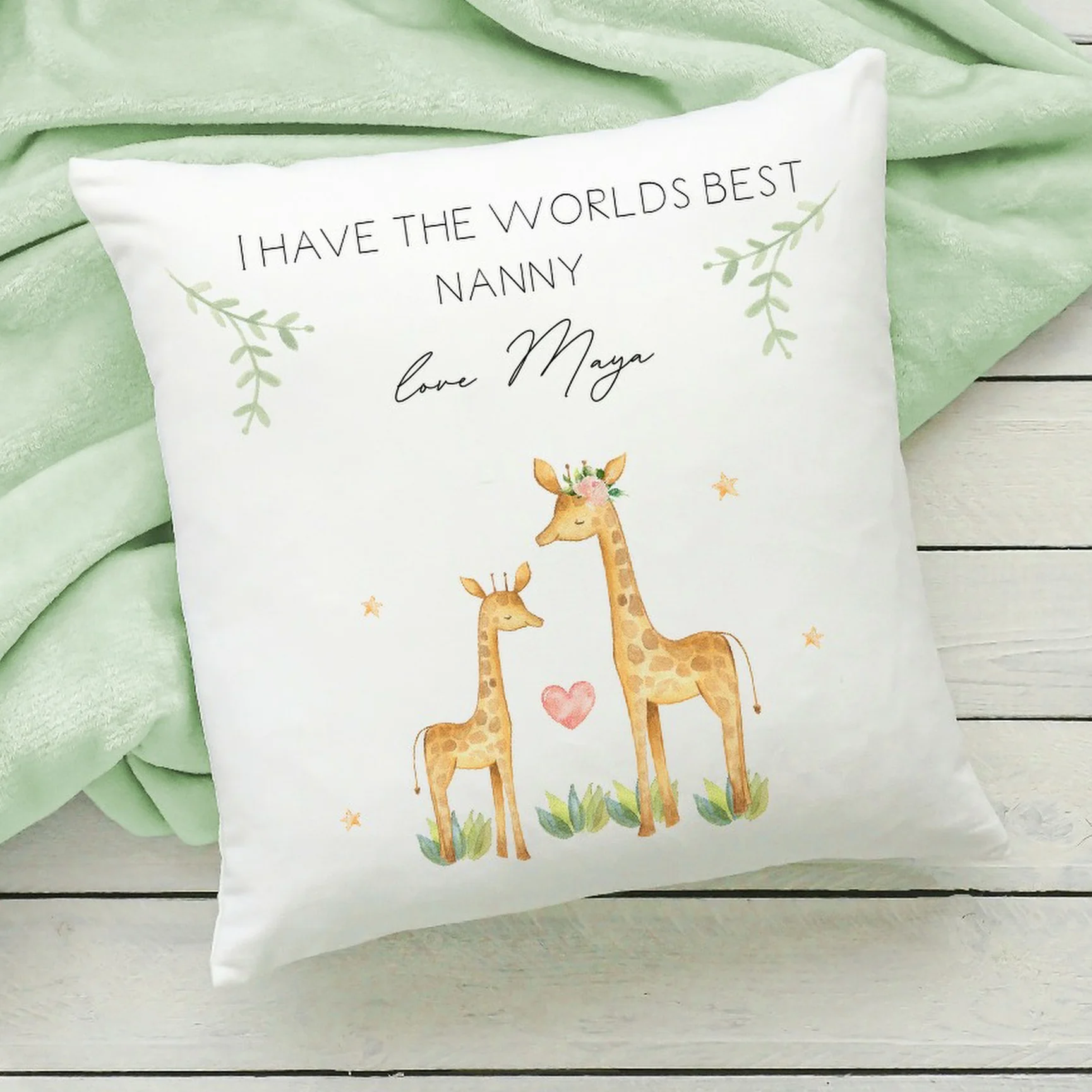 Personalised World's Best Nanny/Mummy Giraffe Cushion