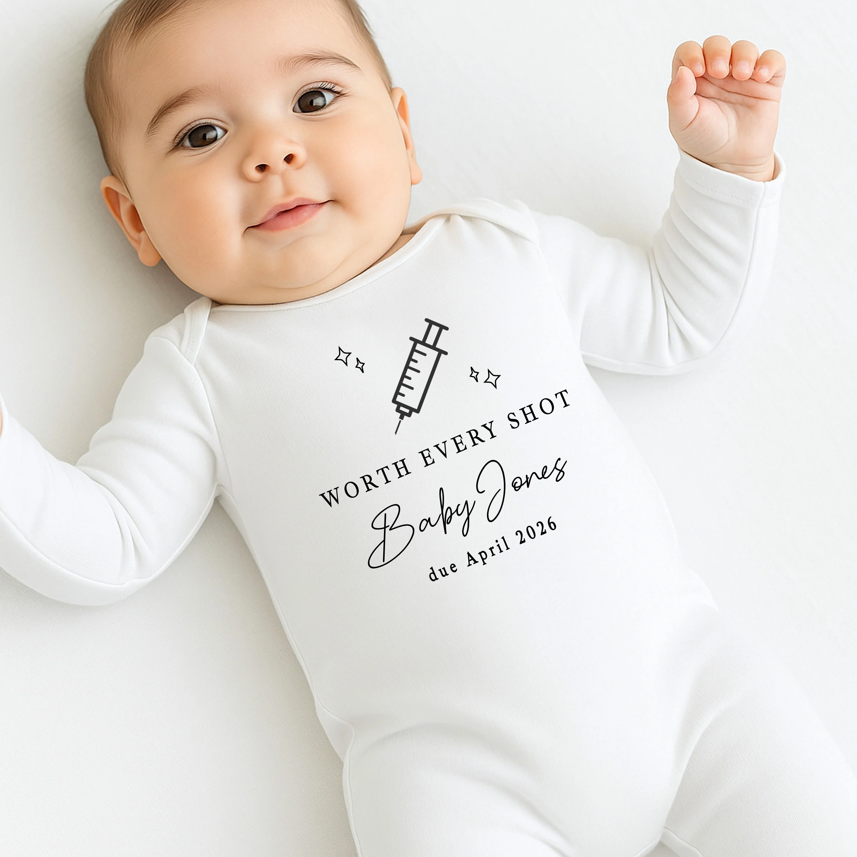 Personalised Worth Every Shot IVF Baby Announcement Vest - Image 2