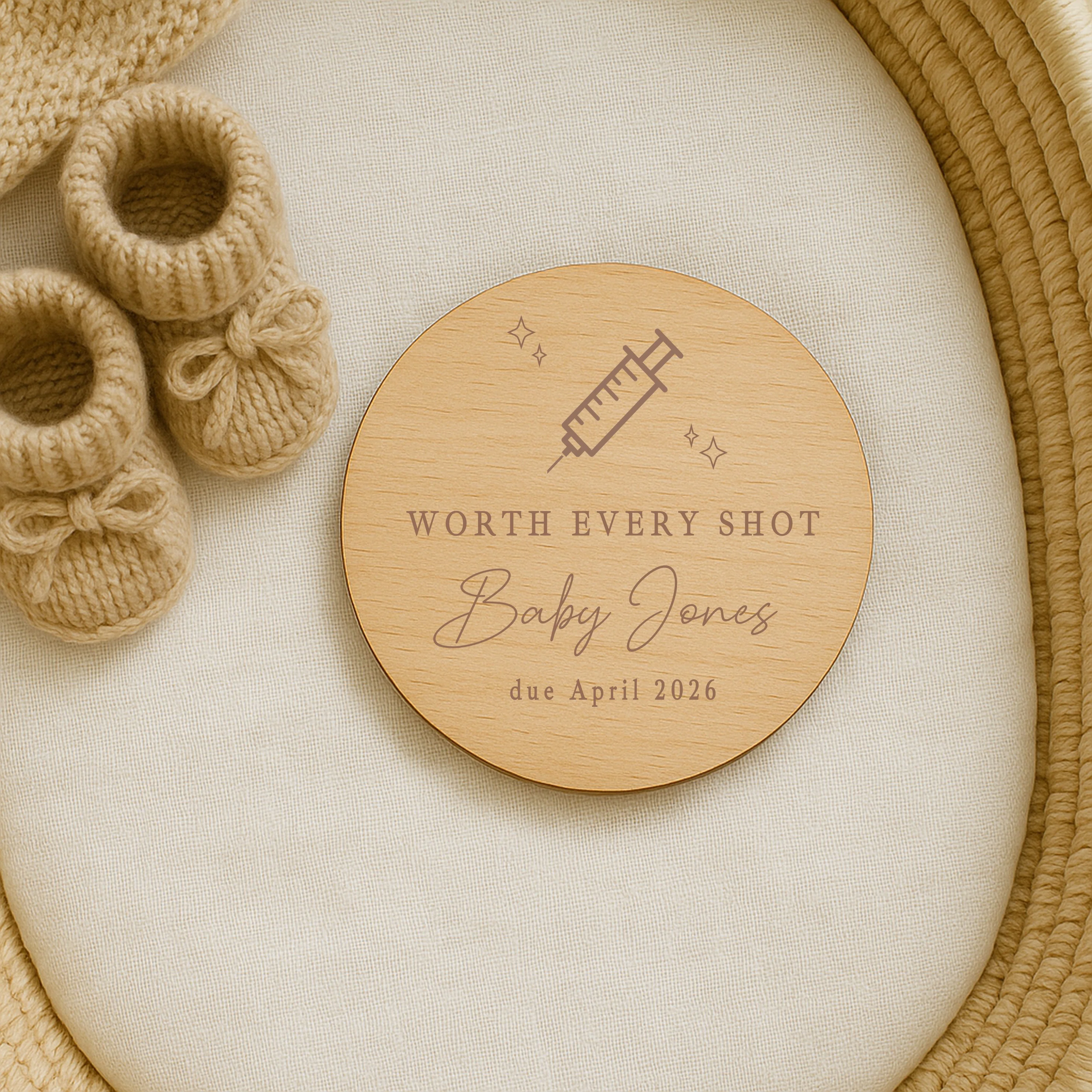 Personalised Worth Every Shot IVF Wooden Baby Announcement Plaque - Image 2