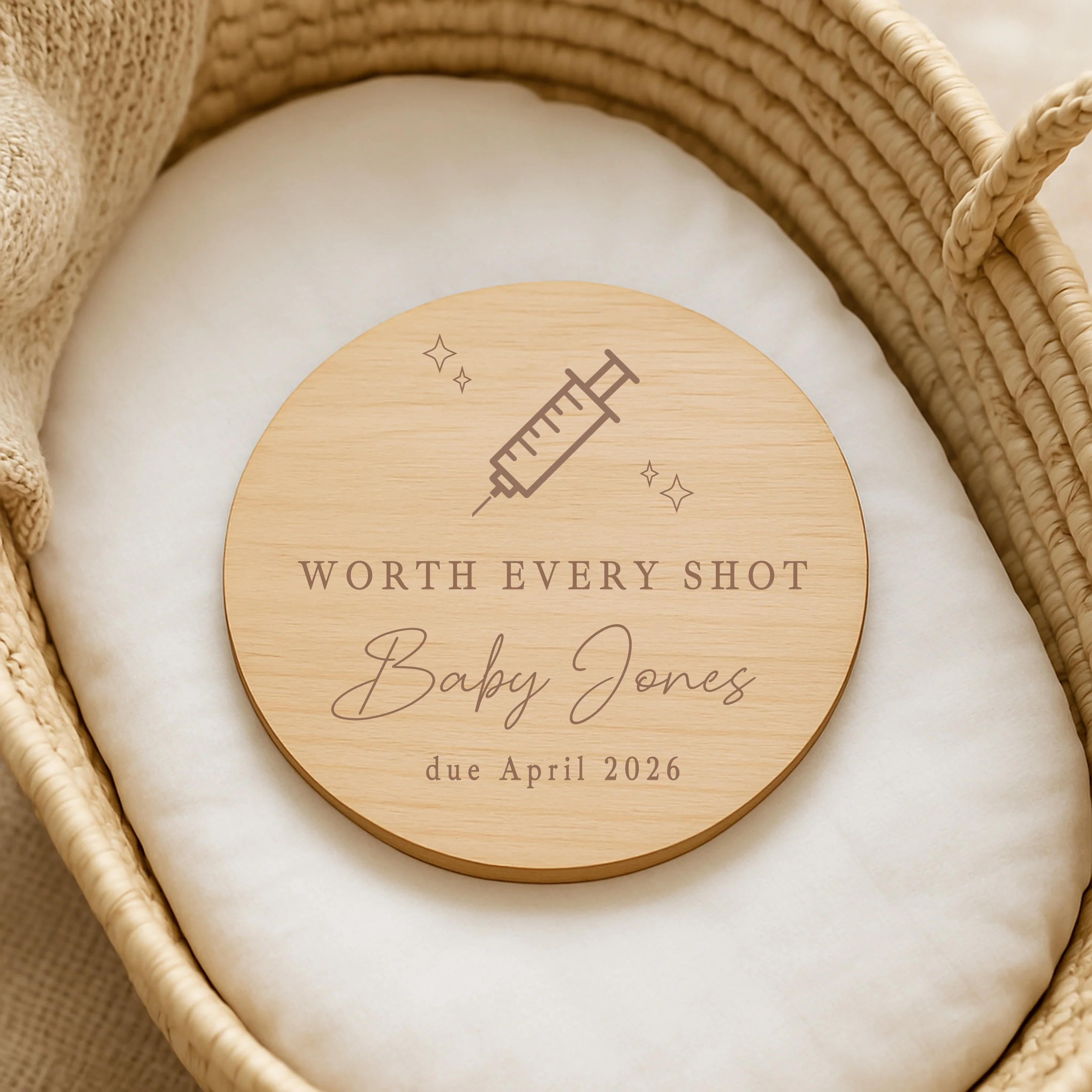 Personalised Worth Every Shot IVF Wooden Baby Announcement Plaque - Image 3