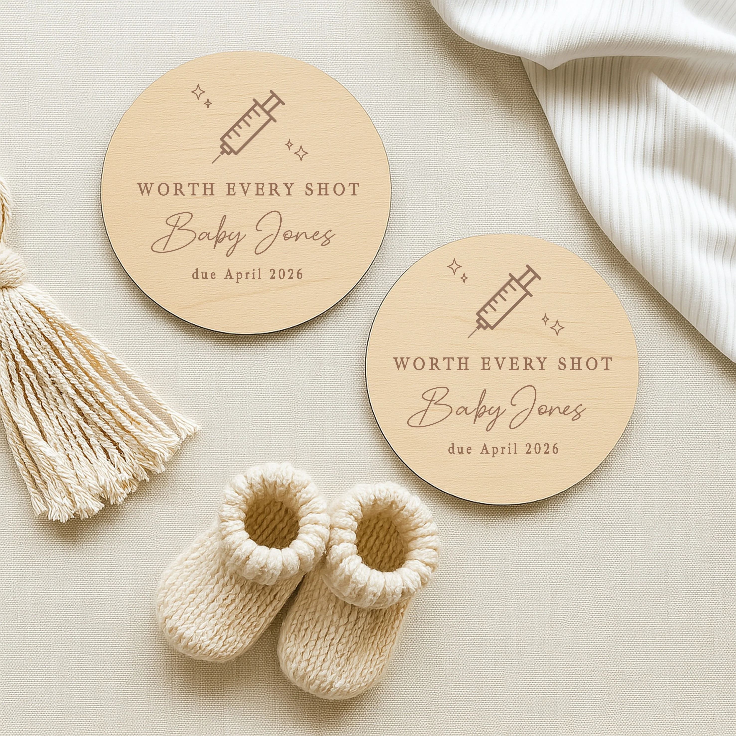 Personalised Worth Every Shot IVF Wooden Baby Announcement Plaque - Image 4