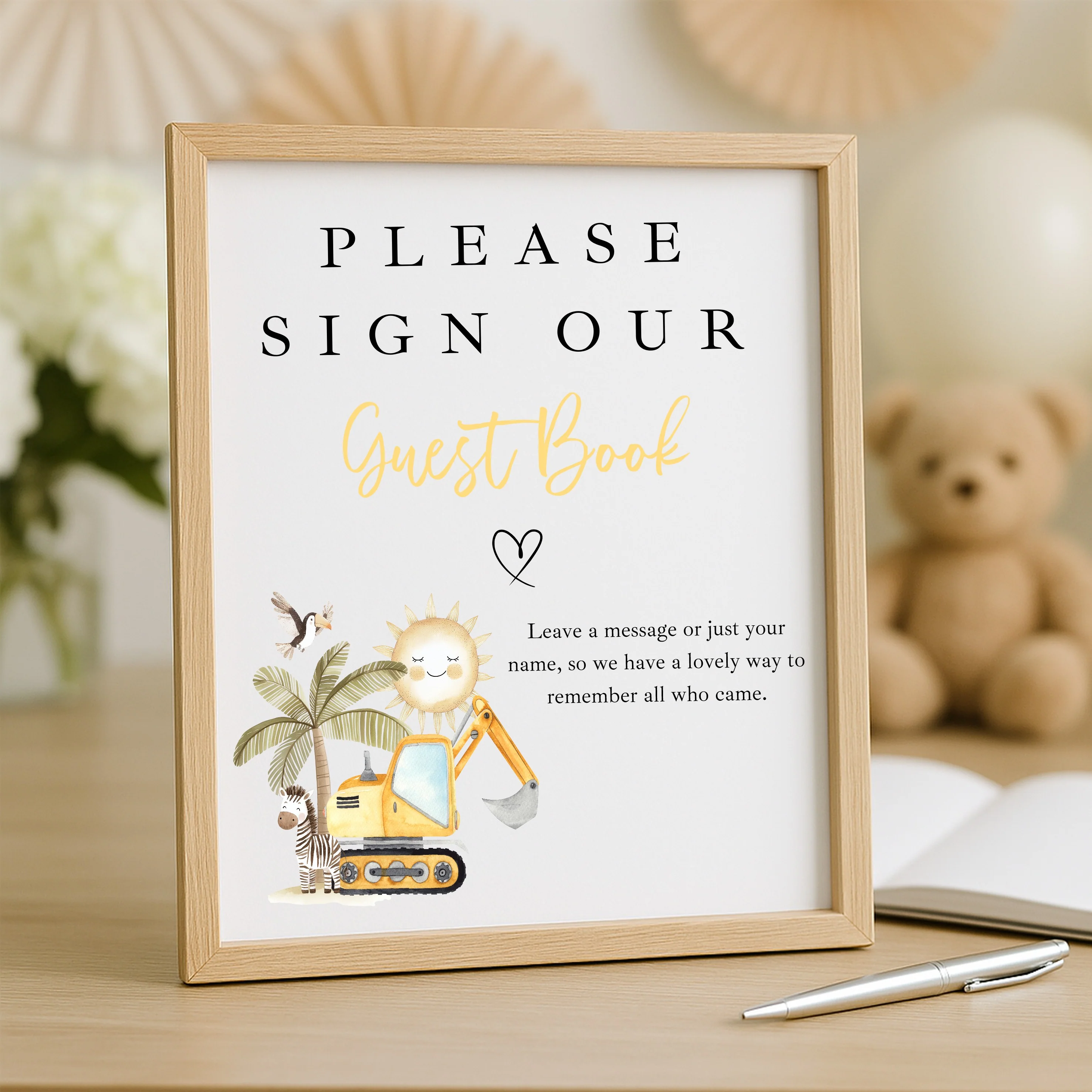Personalised Yellow Digger First Birthday Guest Book - Image 4