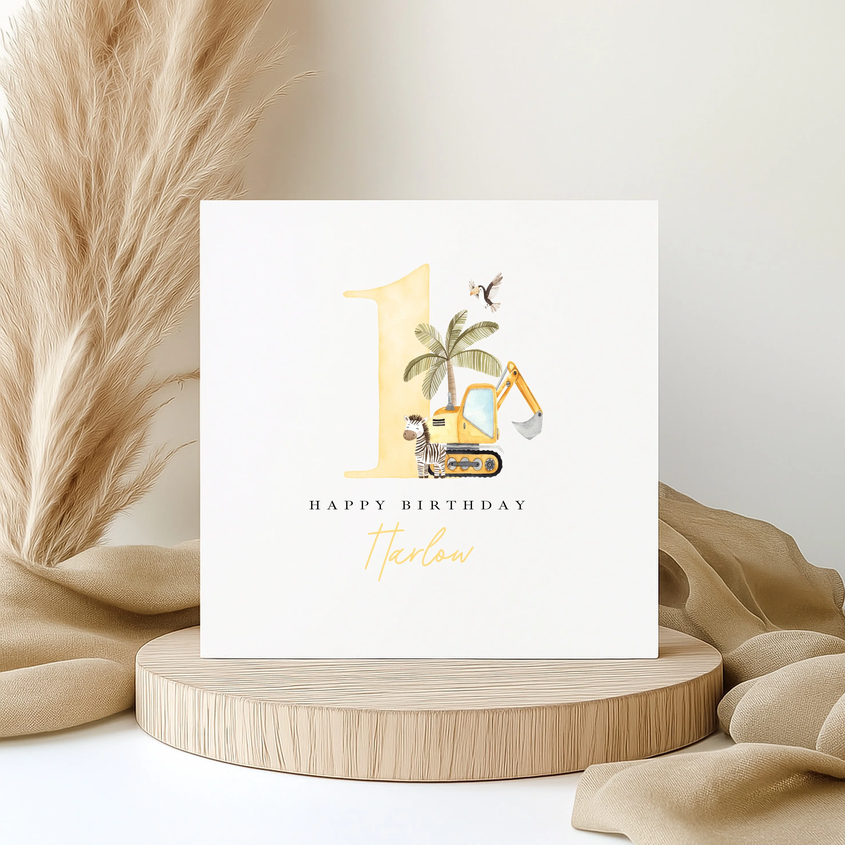 Personalised Yellow Digger First Birthday Card - Image 3
