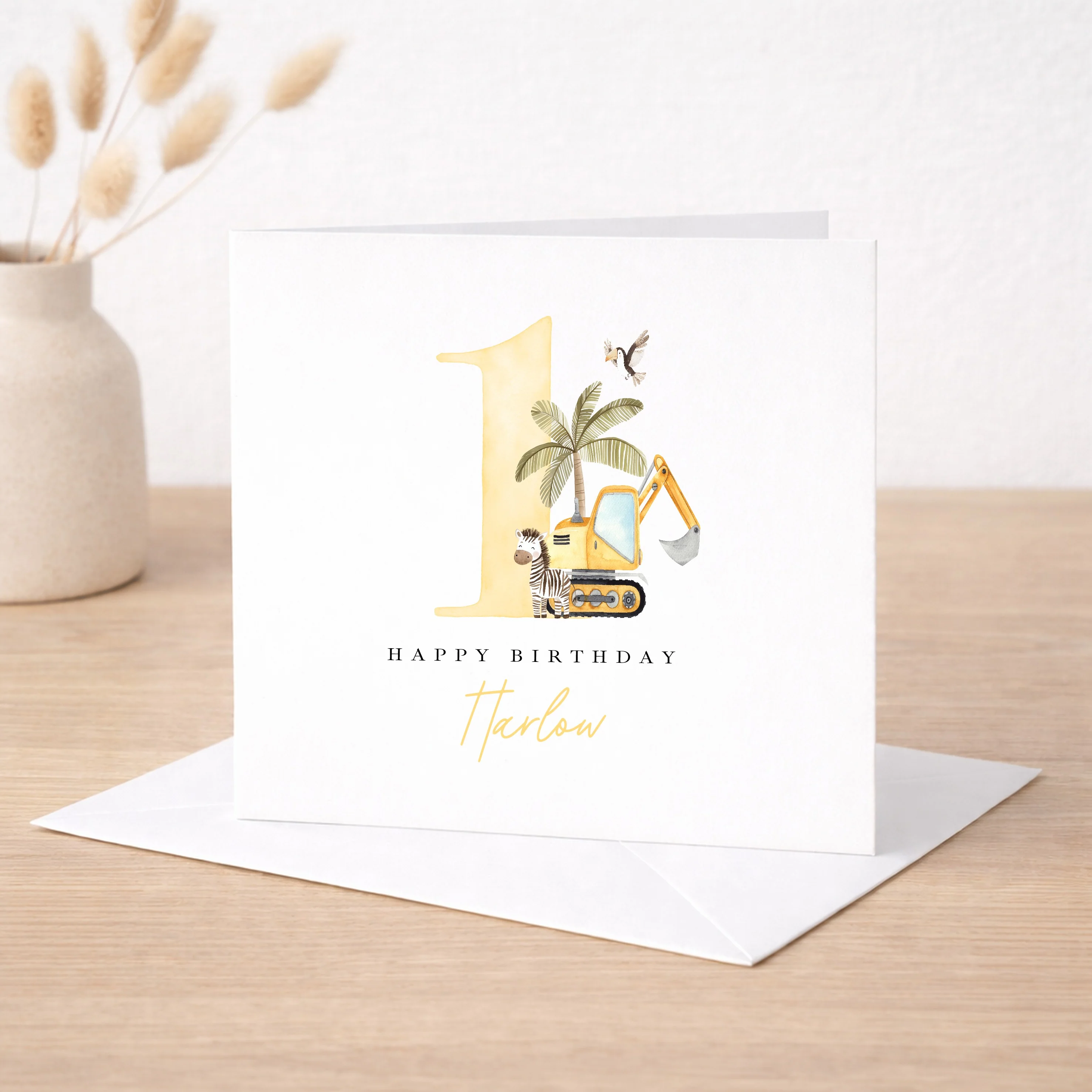 Personalised Yellow Digger First Birthday Card - Image 5