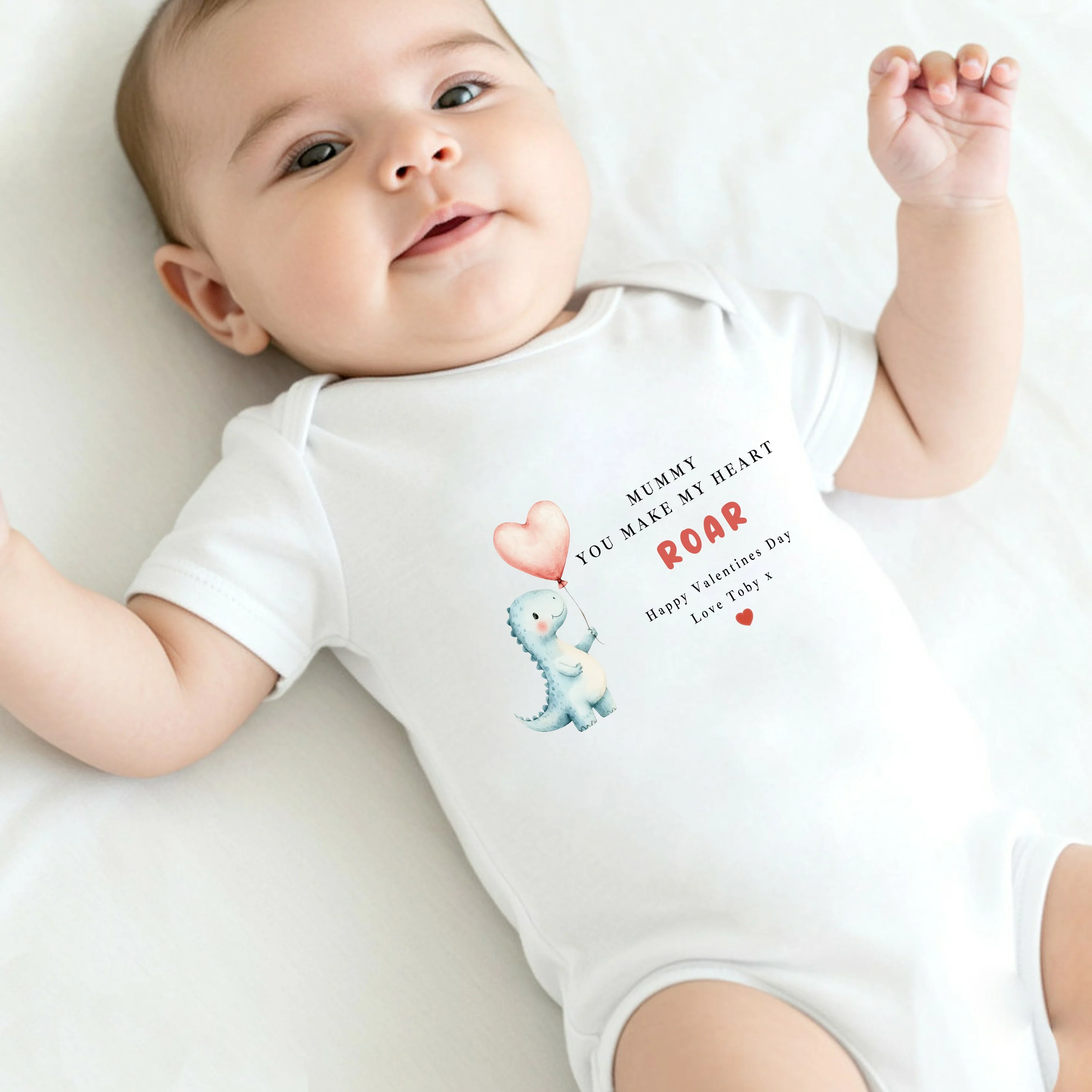 Personalised You Make My Heart Roar Valentines Day Baby Grow, Vest or Bib - Image 5
