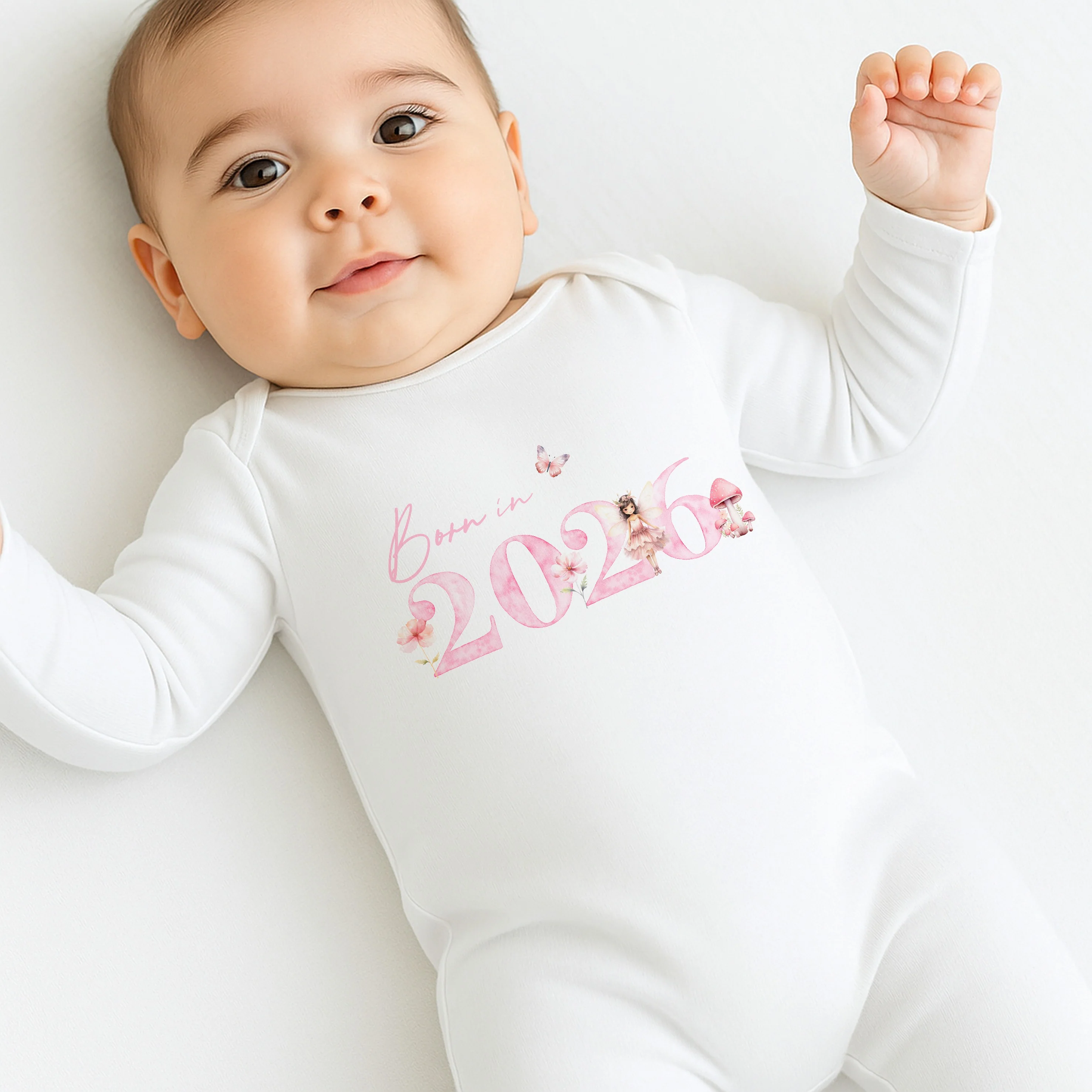 Pink Fairies Born in 2026 Baby Grow, Vest or Bib - Image 2