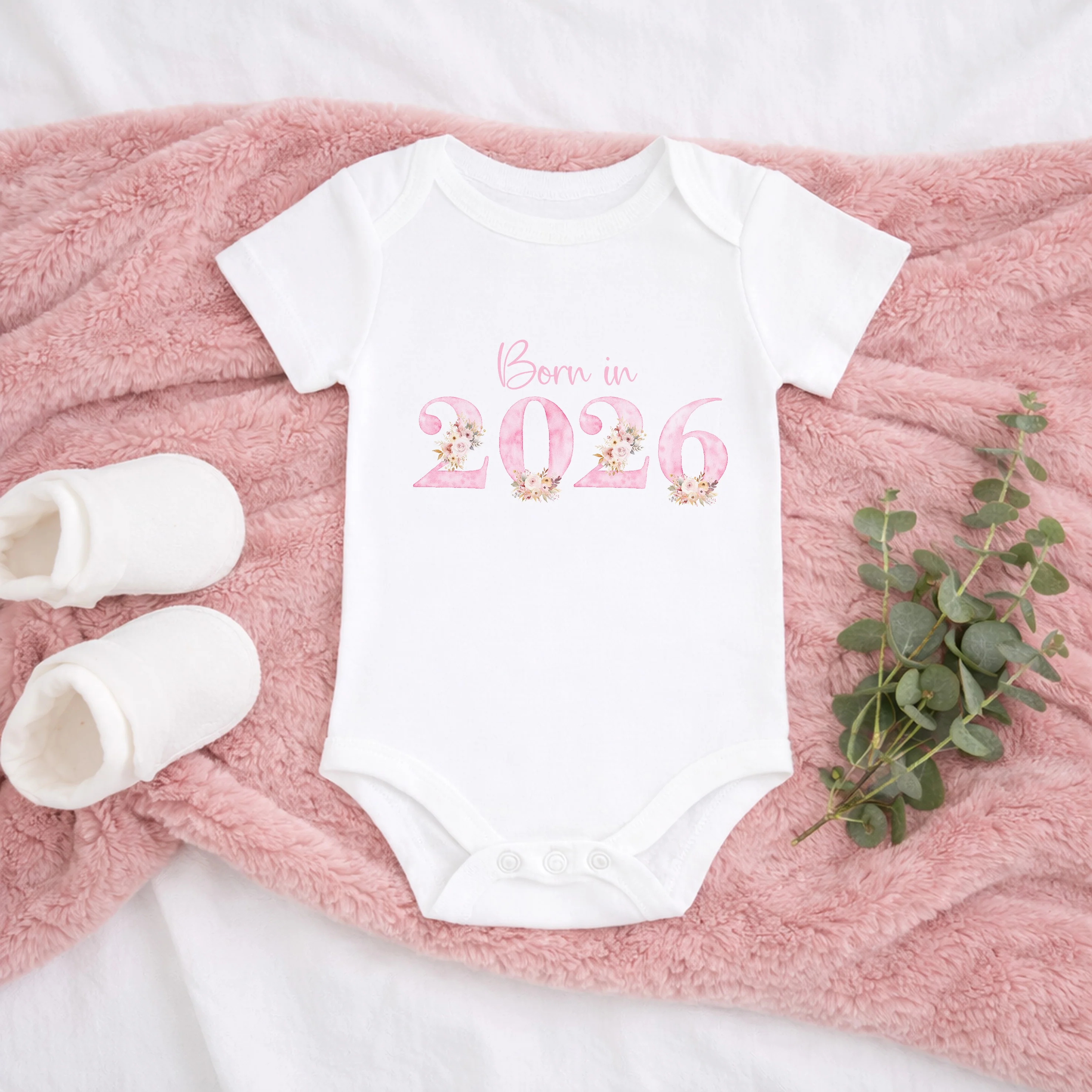 Pink Floral Born in 2026 Baby Grow, Vest or Bib - Image 2