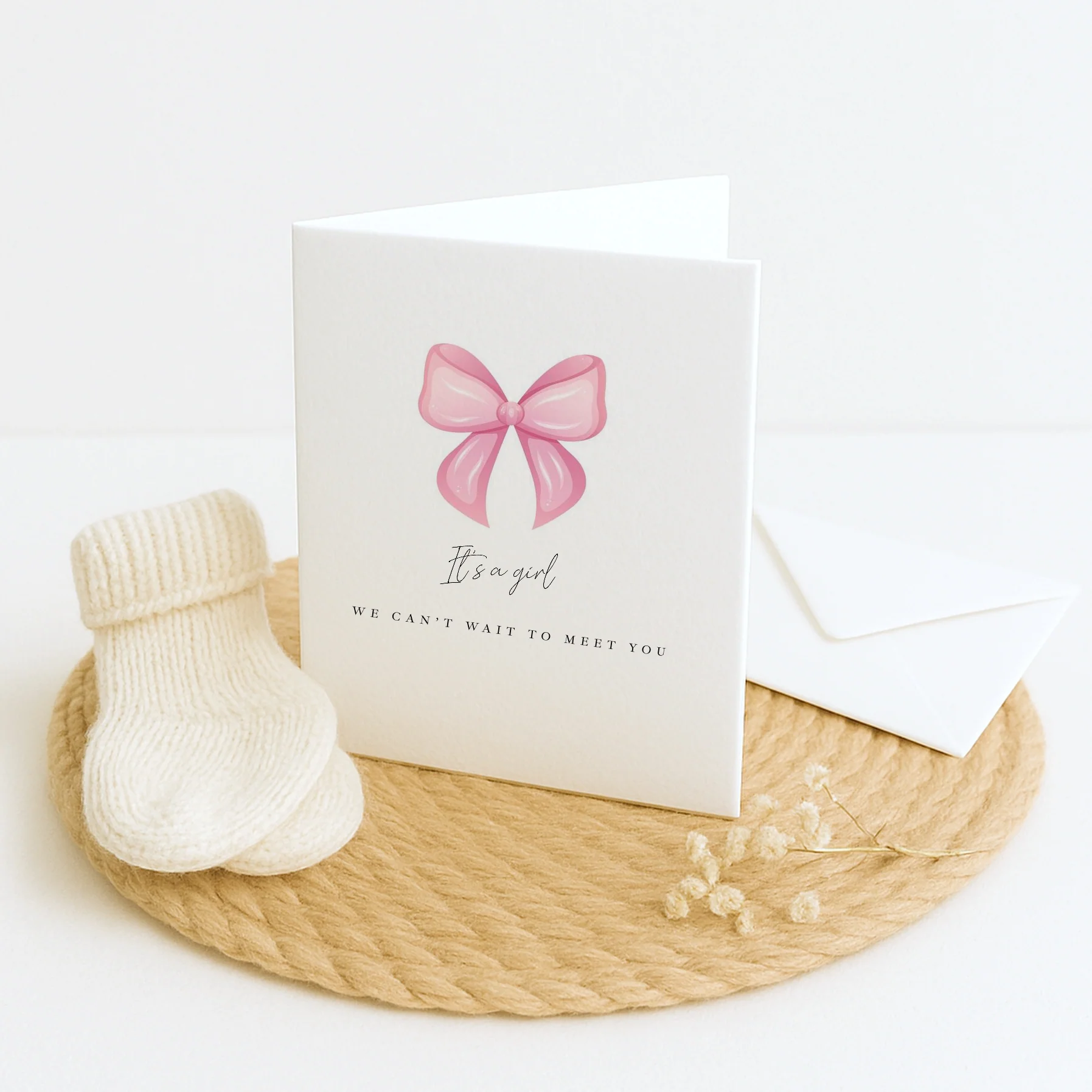 Pink It's a Girl Bow Baby Shower Card - Image 3