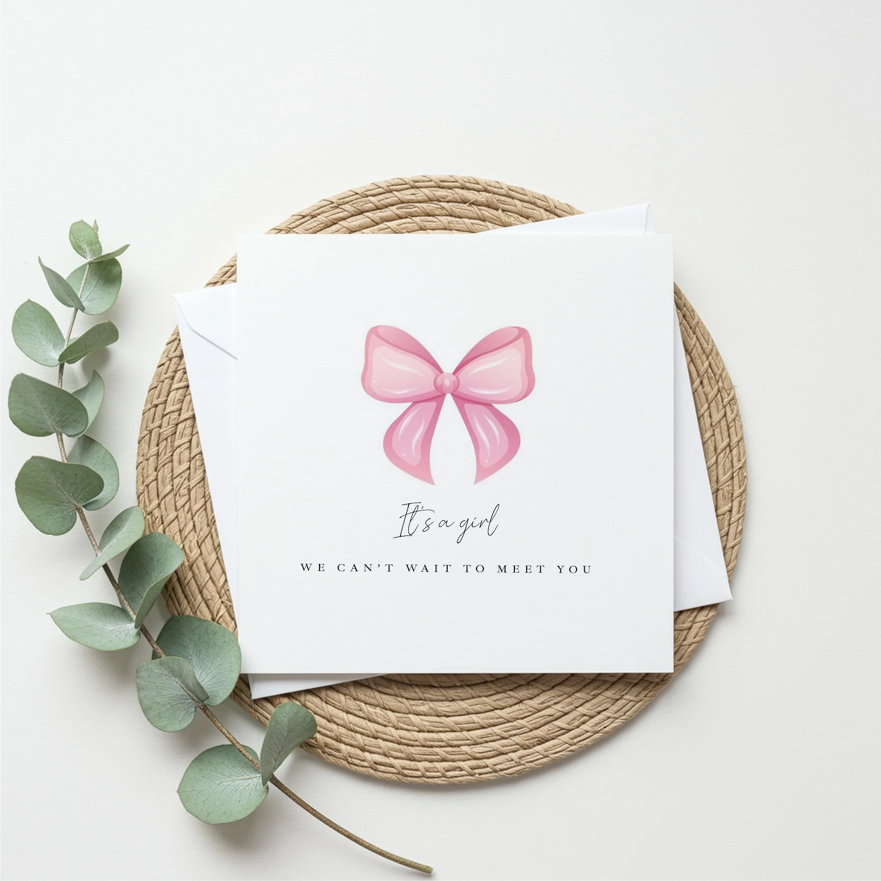 Pink It's a Girl Bow Baby Shower Card - Image 5
