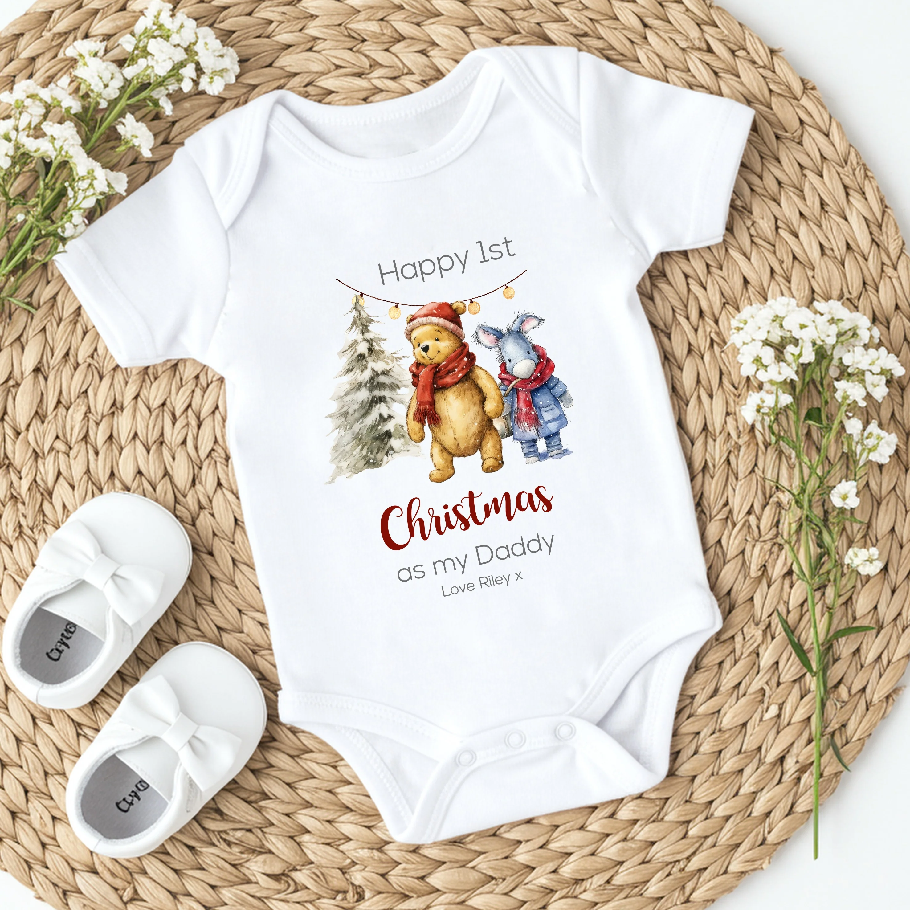 Pooh Bear Happy 1st Christmas as my Daddy/Mummy Bib/Vest/Baby Grow - Image 2