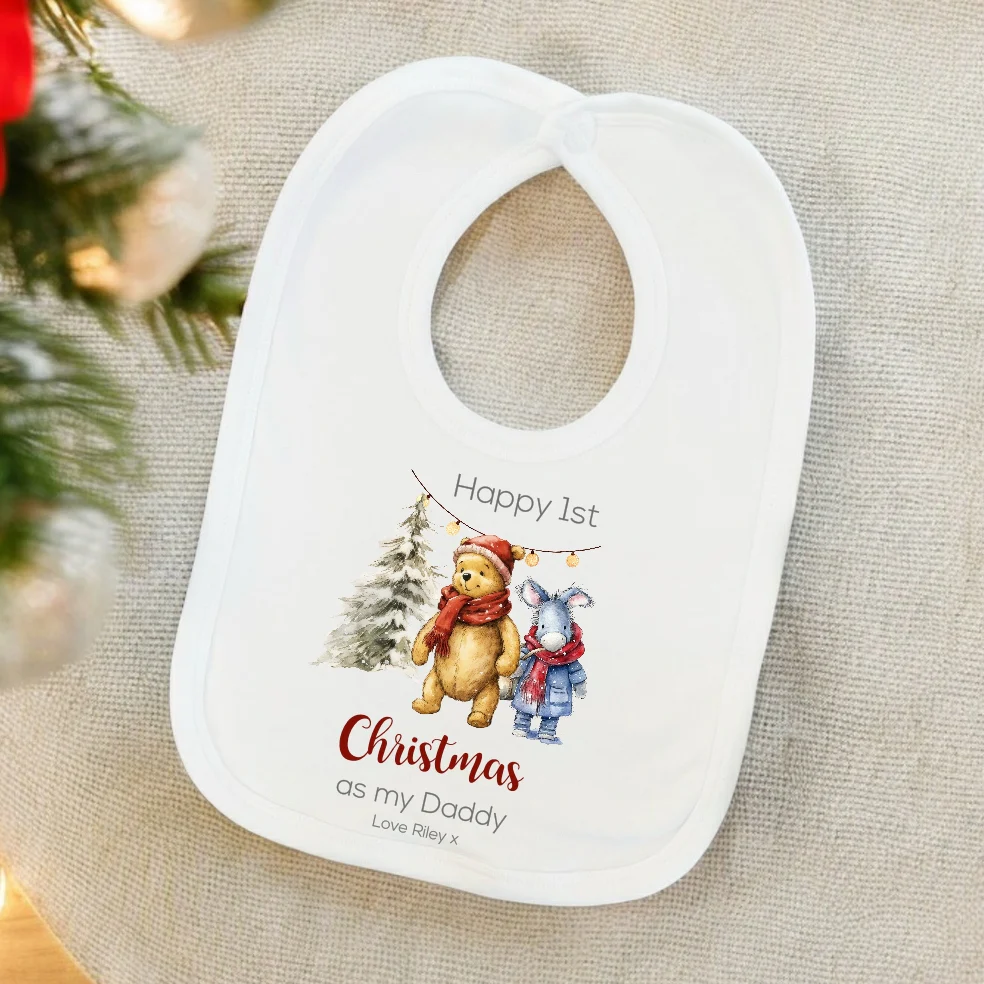 Pooh Bear Happy 1st Christmas as my Daddy/Mummy Bib/Vest/Baby Grow - Image 3